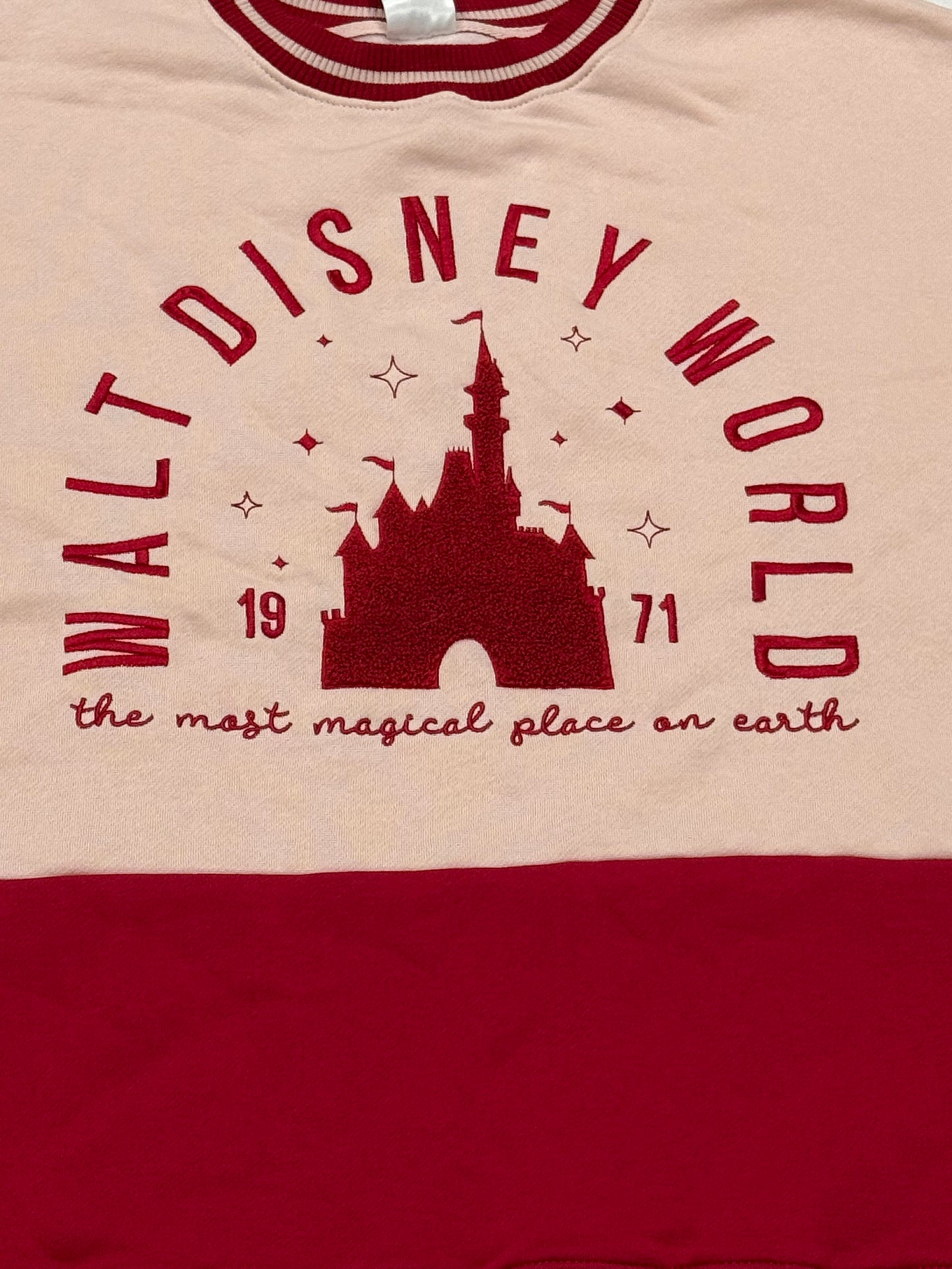 Walt Disney World Embroidered Castle Pullover Sweatshirt-Red/Pink Large