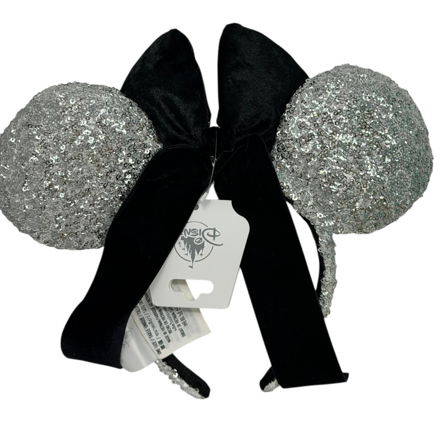 Disney Mickey Silver Black Velvet Bow Minnie Ear Headband-New Years