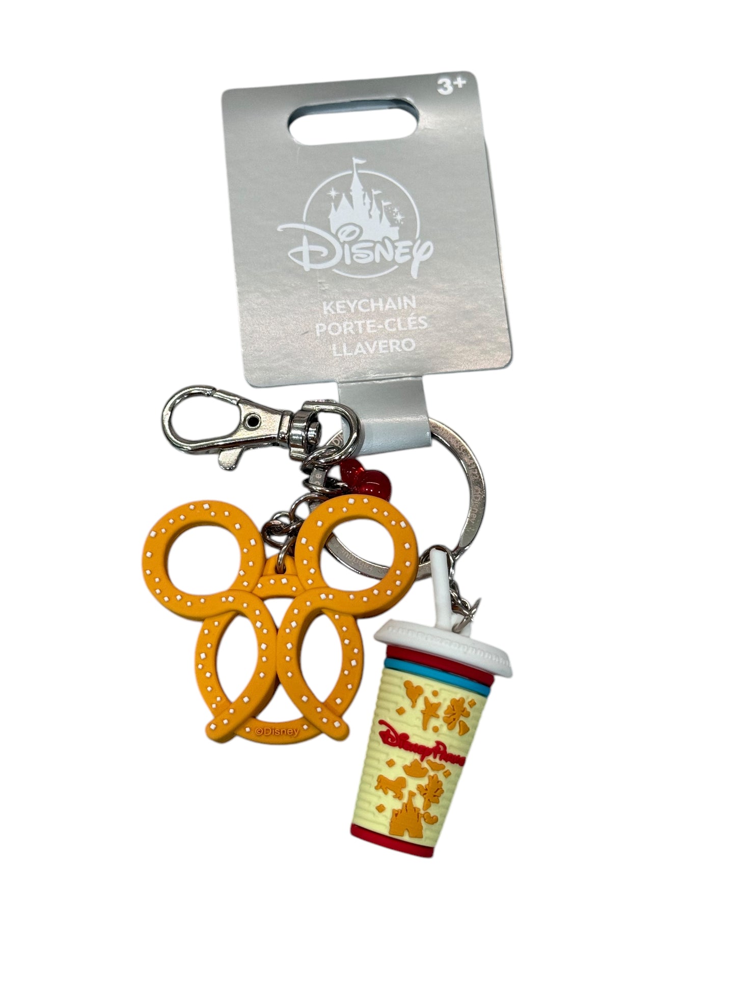 Disney Parks Drink and Mickey Pretzel Keychain Clip