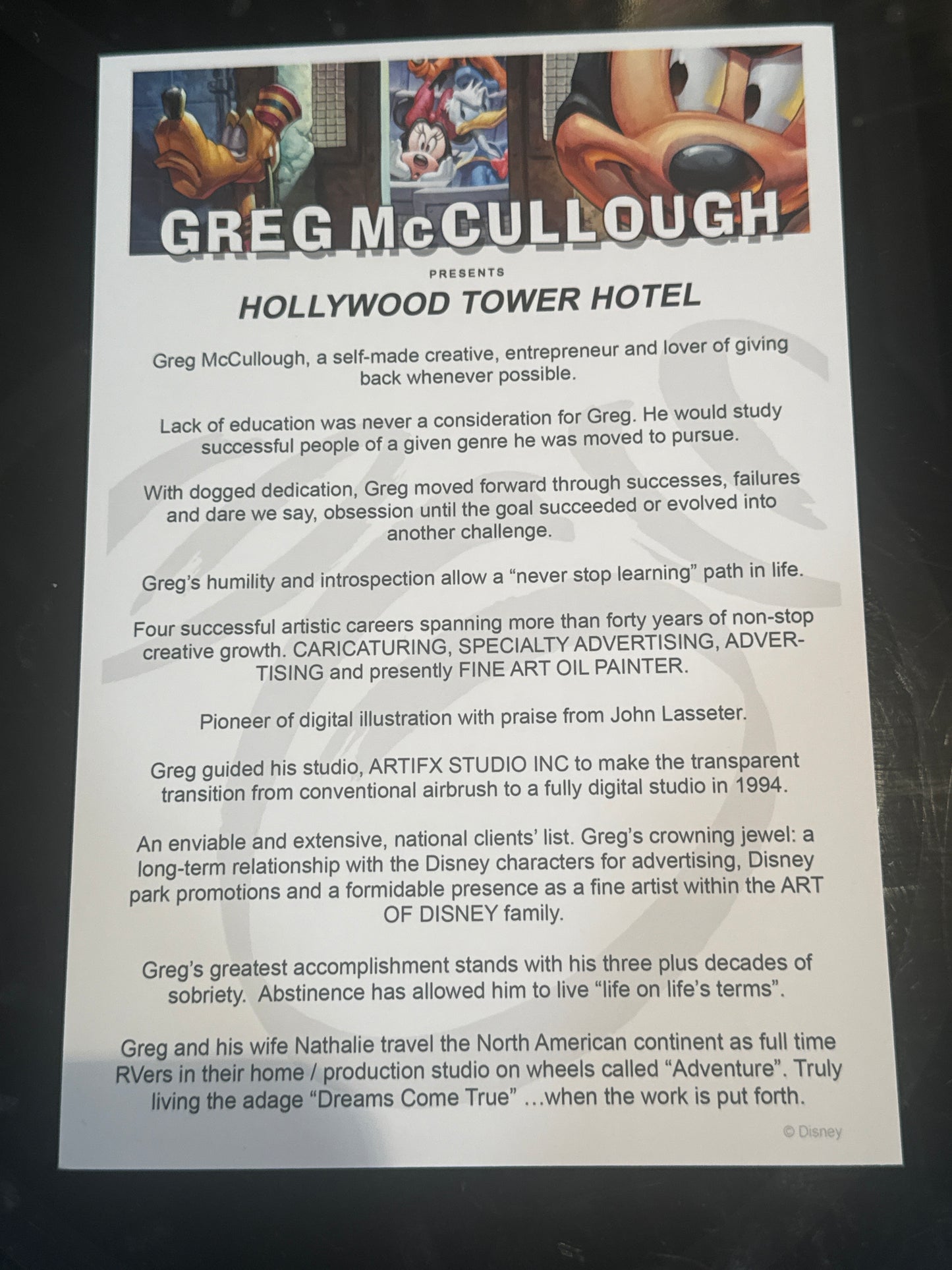 Disney “Hollywood Tower Hotel” Matted Print SIGNED by Greg McCullough