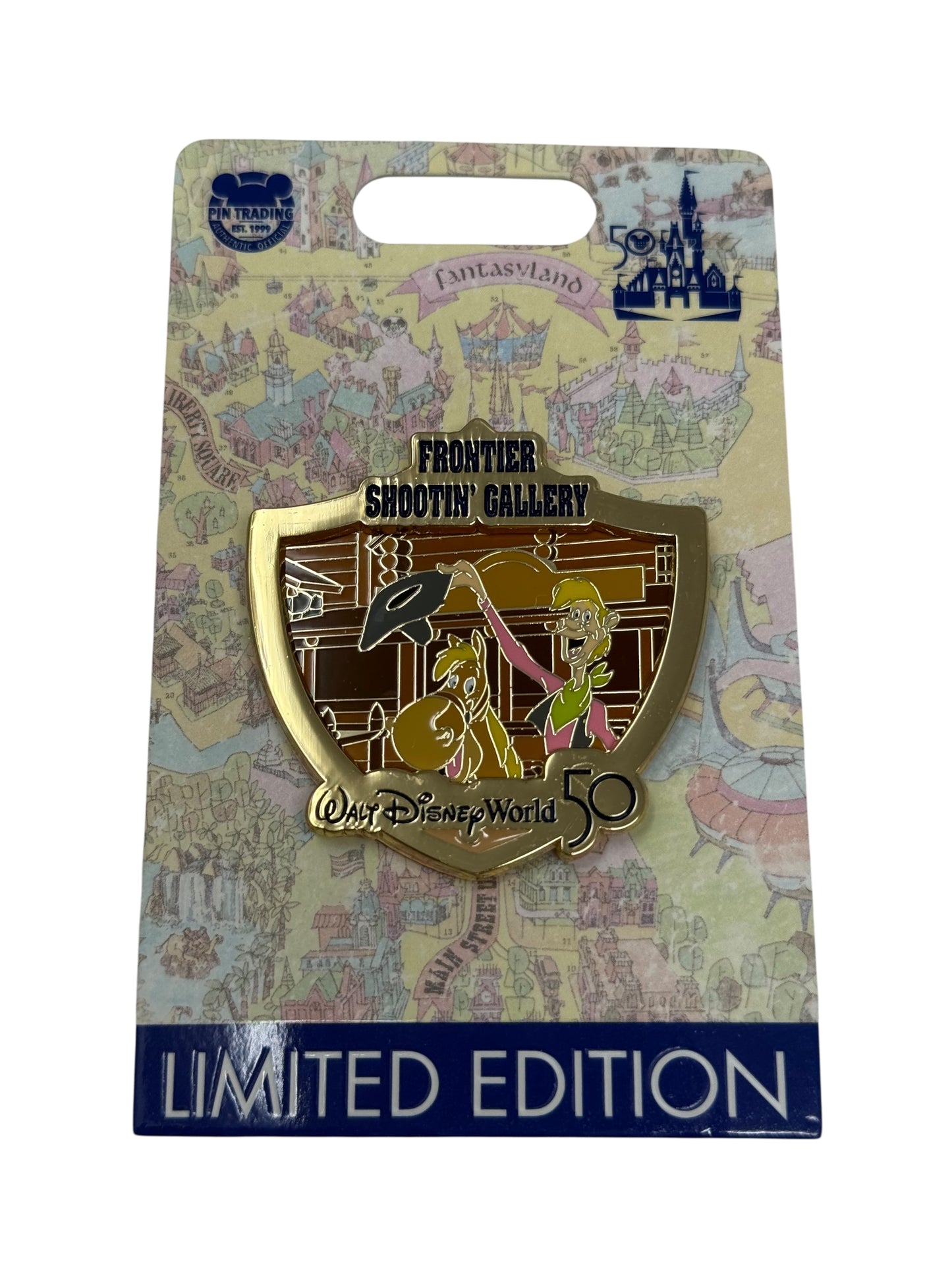 Disney World 50th Anniversary Attraction Crest Pin - Frontier Shooting Gallery LE
