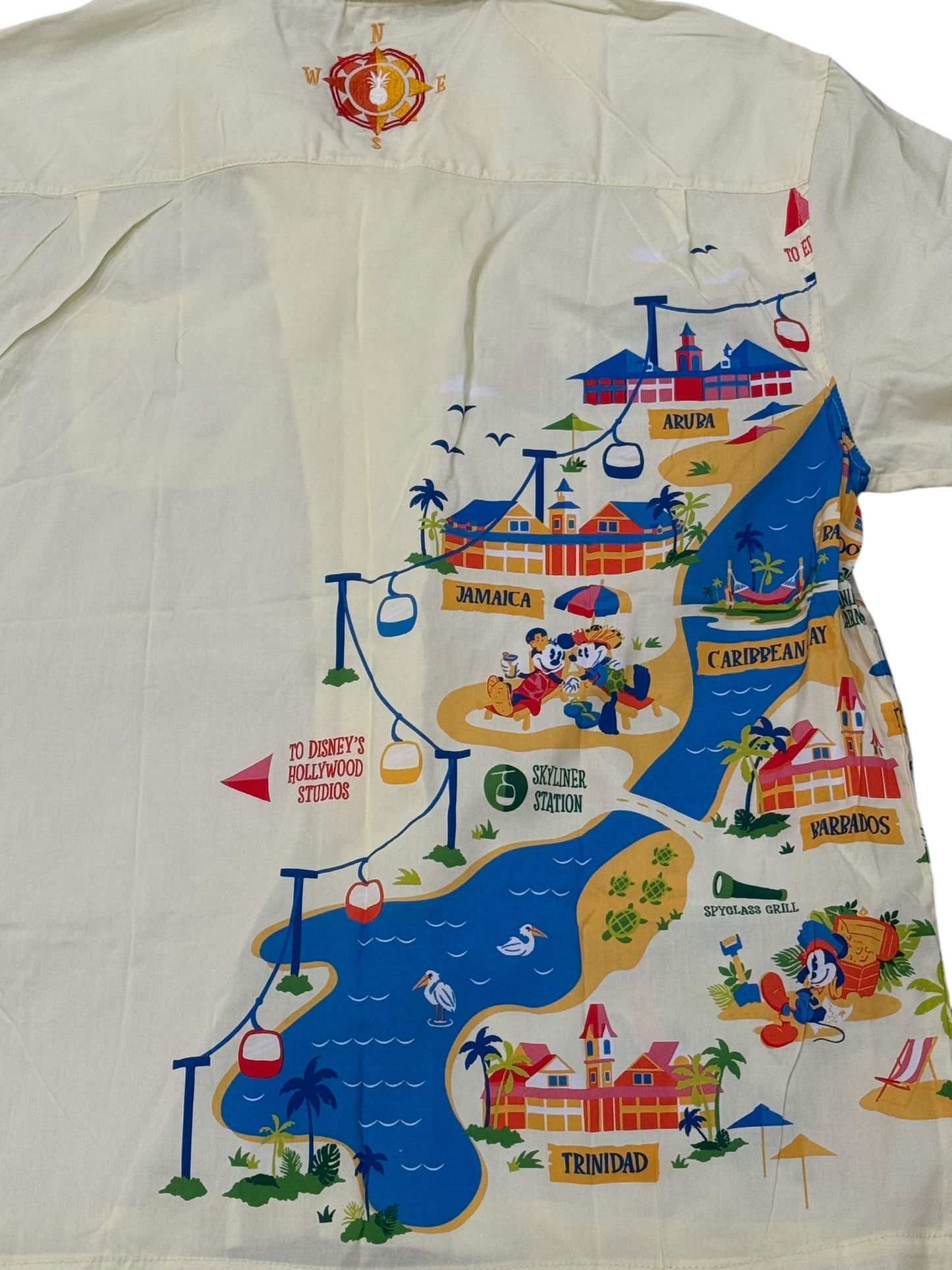 Disney Caribbean Beach Resort Woven Button Shirt-Mickey Minnie Skyliner