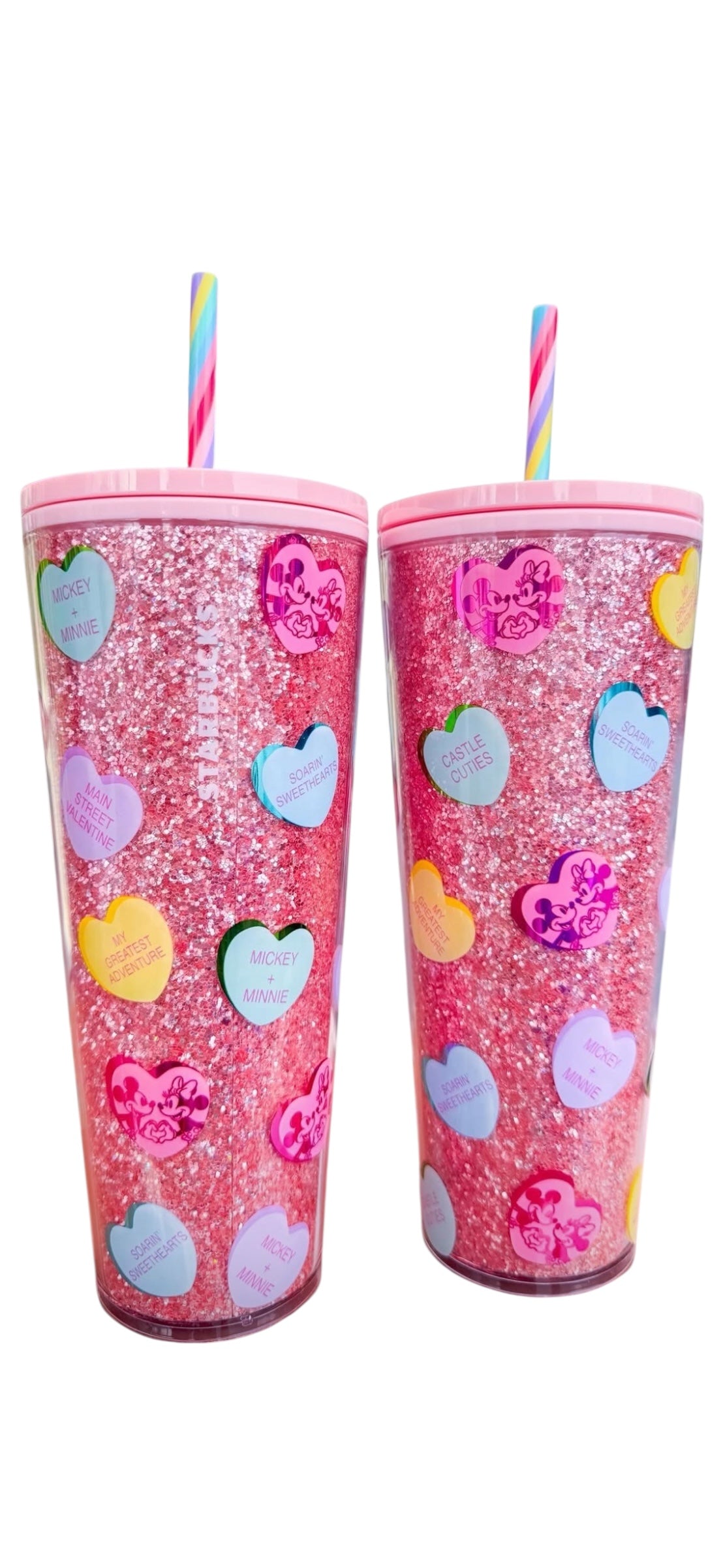 Disney Mickey/Minnie Starbucks Glitter Valentine’s Heart Tumbler with Straw