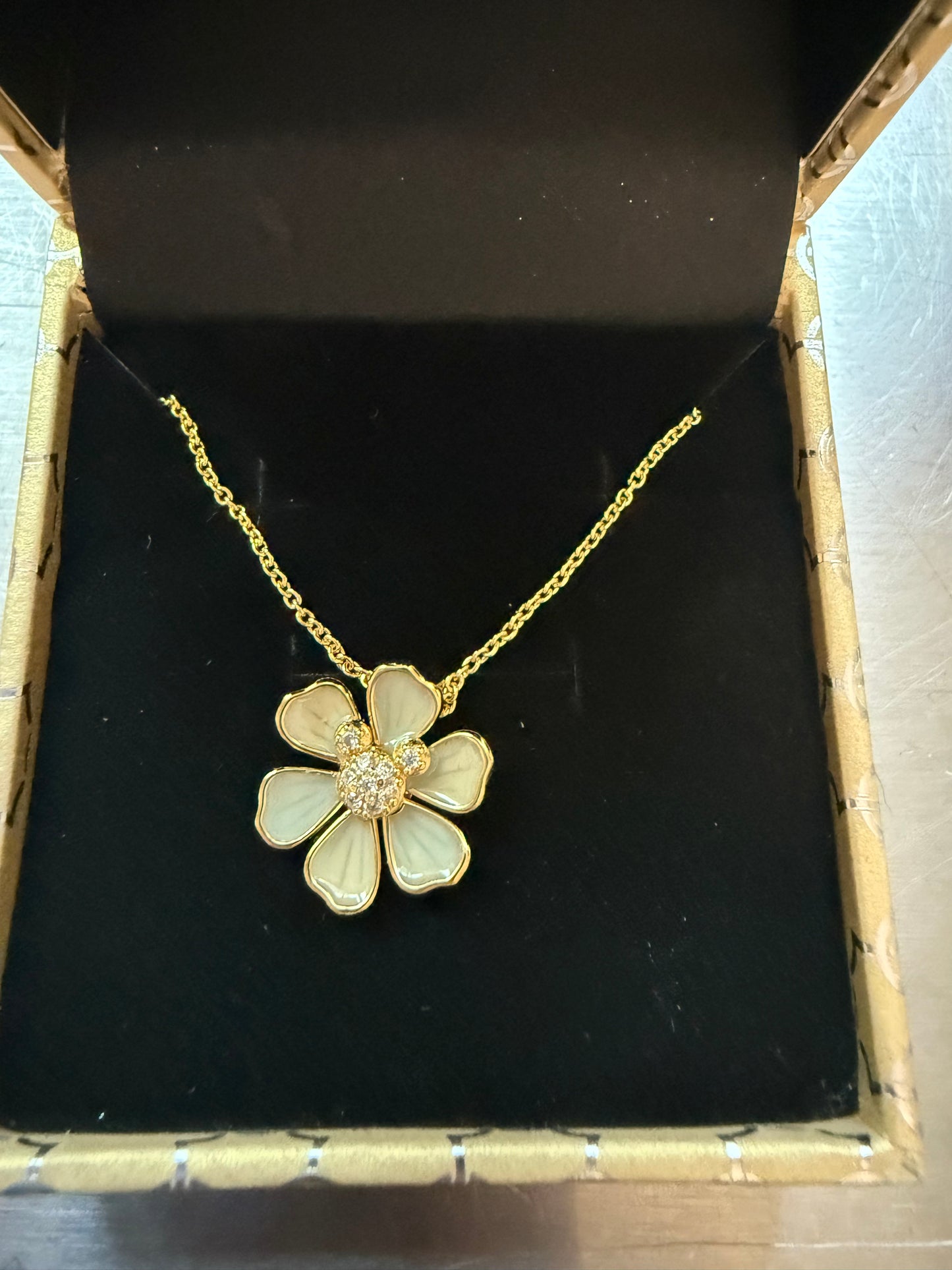 Disney Mickey Plumeria Flower Rebecca Hook Necklace-Green