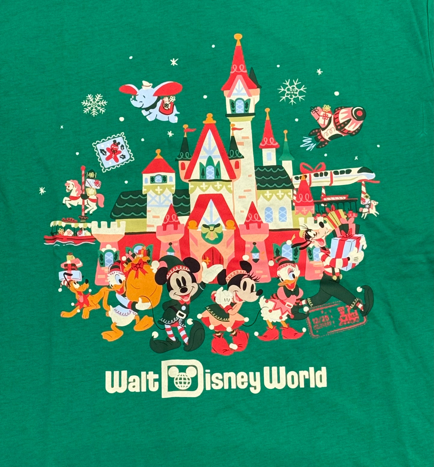 Walt Disney World Mickey & Friends Holiday Castle Shirt Green Large