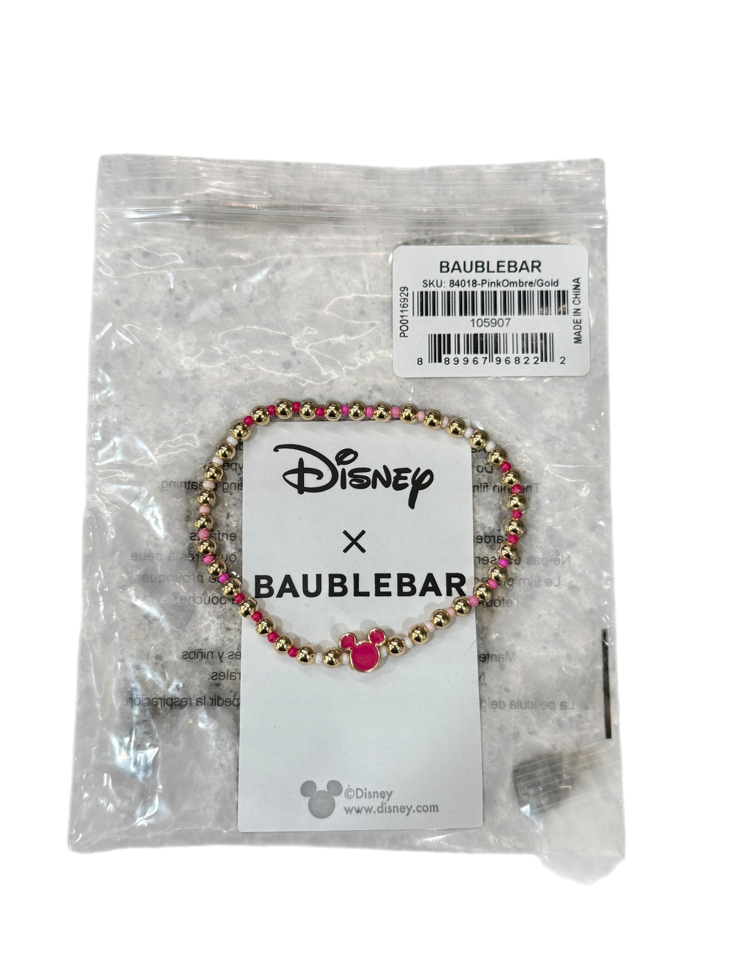 Disney x Baublebar Mickey Pink Ombre/Gold Stretch Bracelet