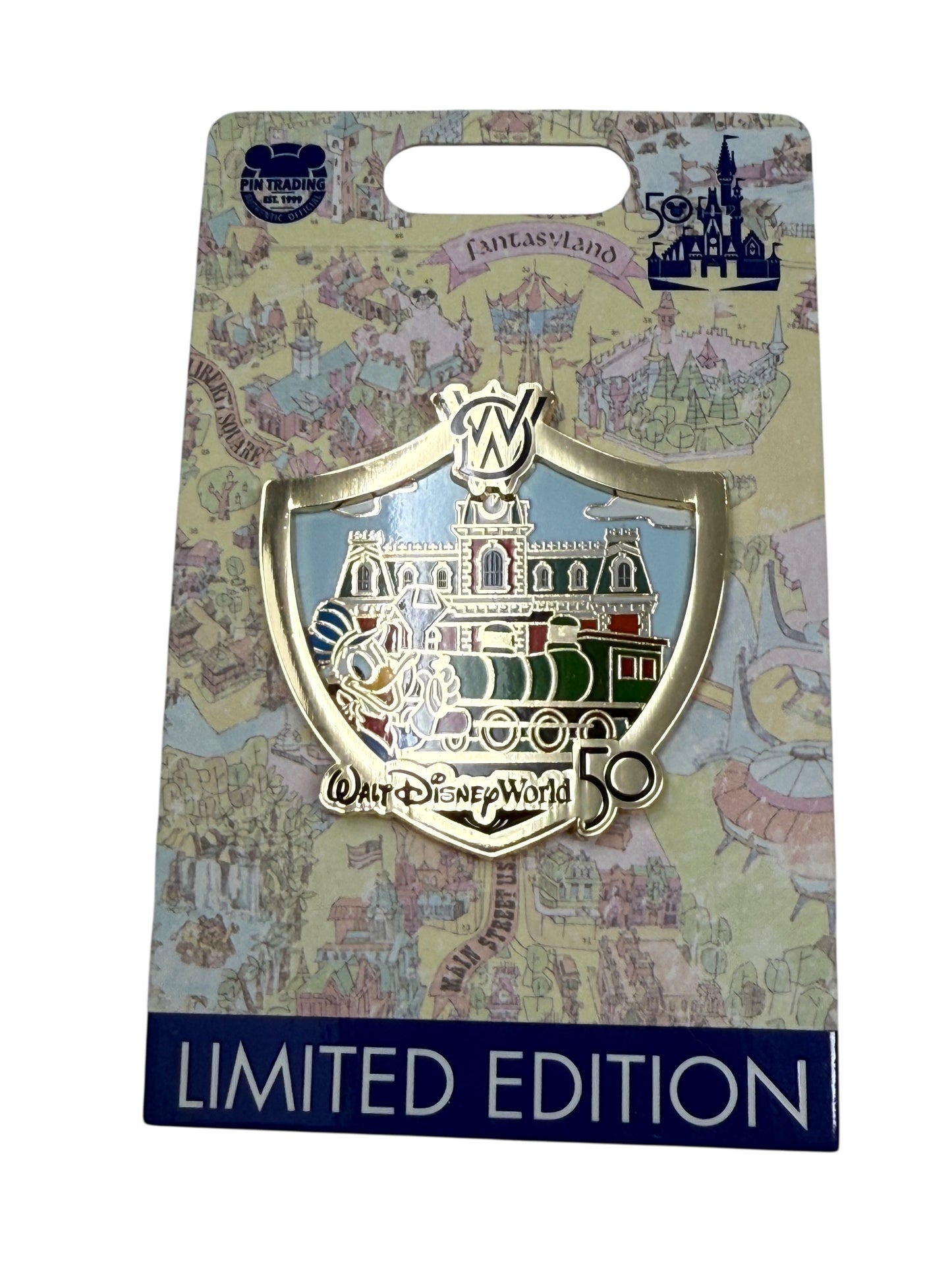 Disney World 50th Anniversary Attraction Crest Pin -Train Station Donald LE
