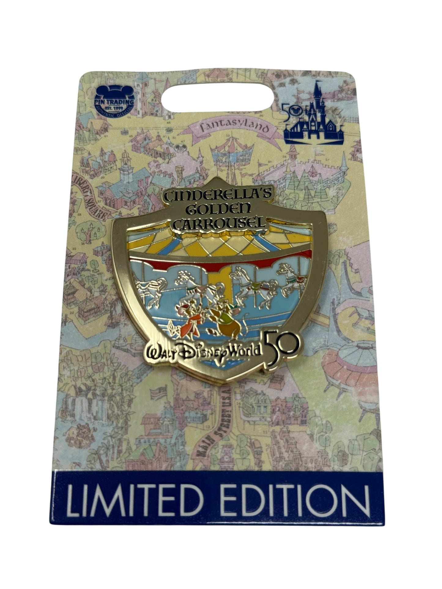 Disney World 50th Anniversary Attraction Crest Pin - Cinderella Golden Carrousel LE