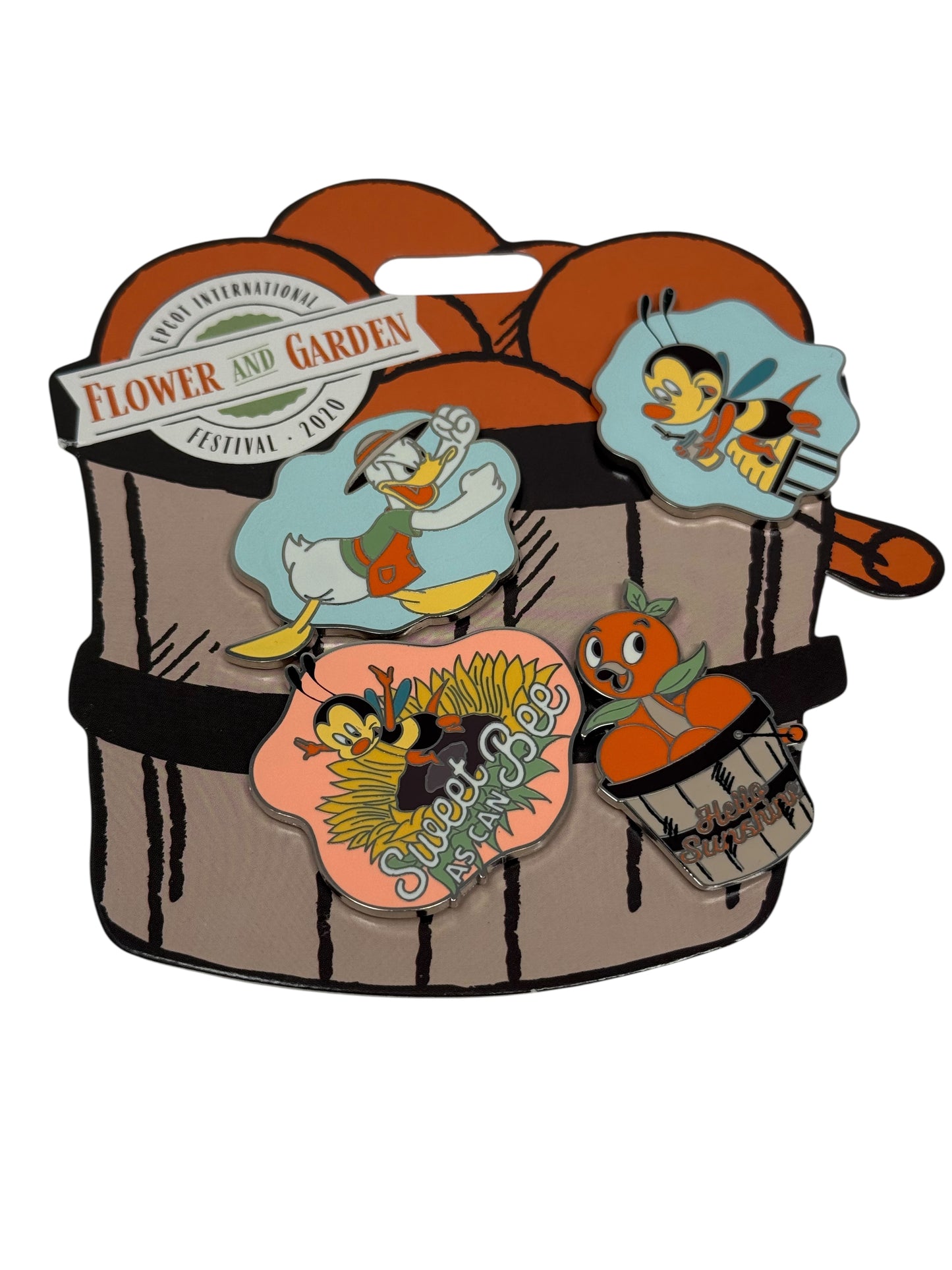 Disney Epcot Flower & Garden 2020 Festival 4 Pin Set Orange Bird, Spike Bee, Donald