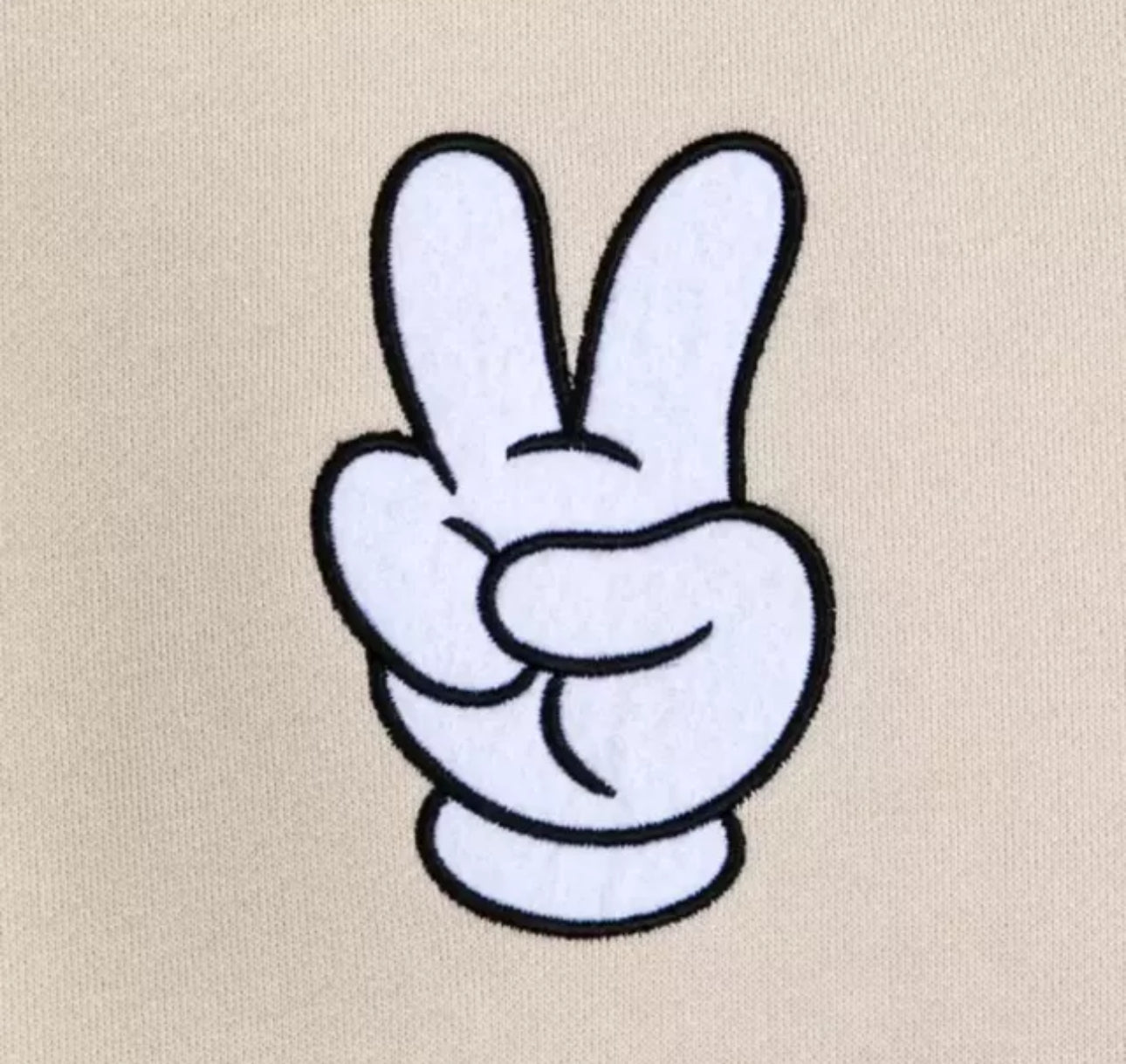 Disney Mickey Peace Sign Beige Pullover Sweatshirt XS