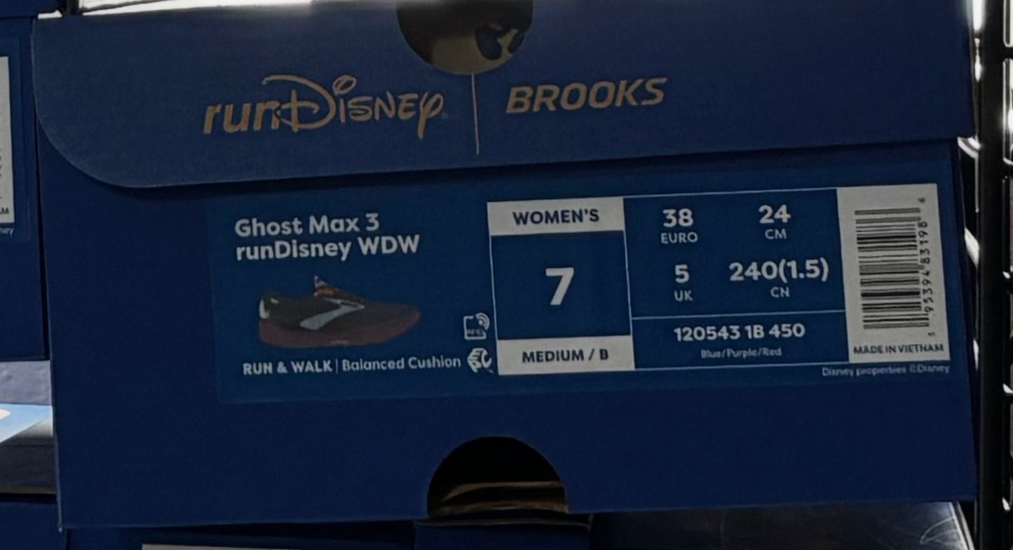 2026 runDisney WDW Brooks Ghost Max MK Castle Womens Sz 7 Lace Badges Included