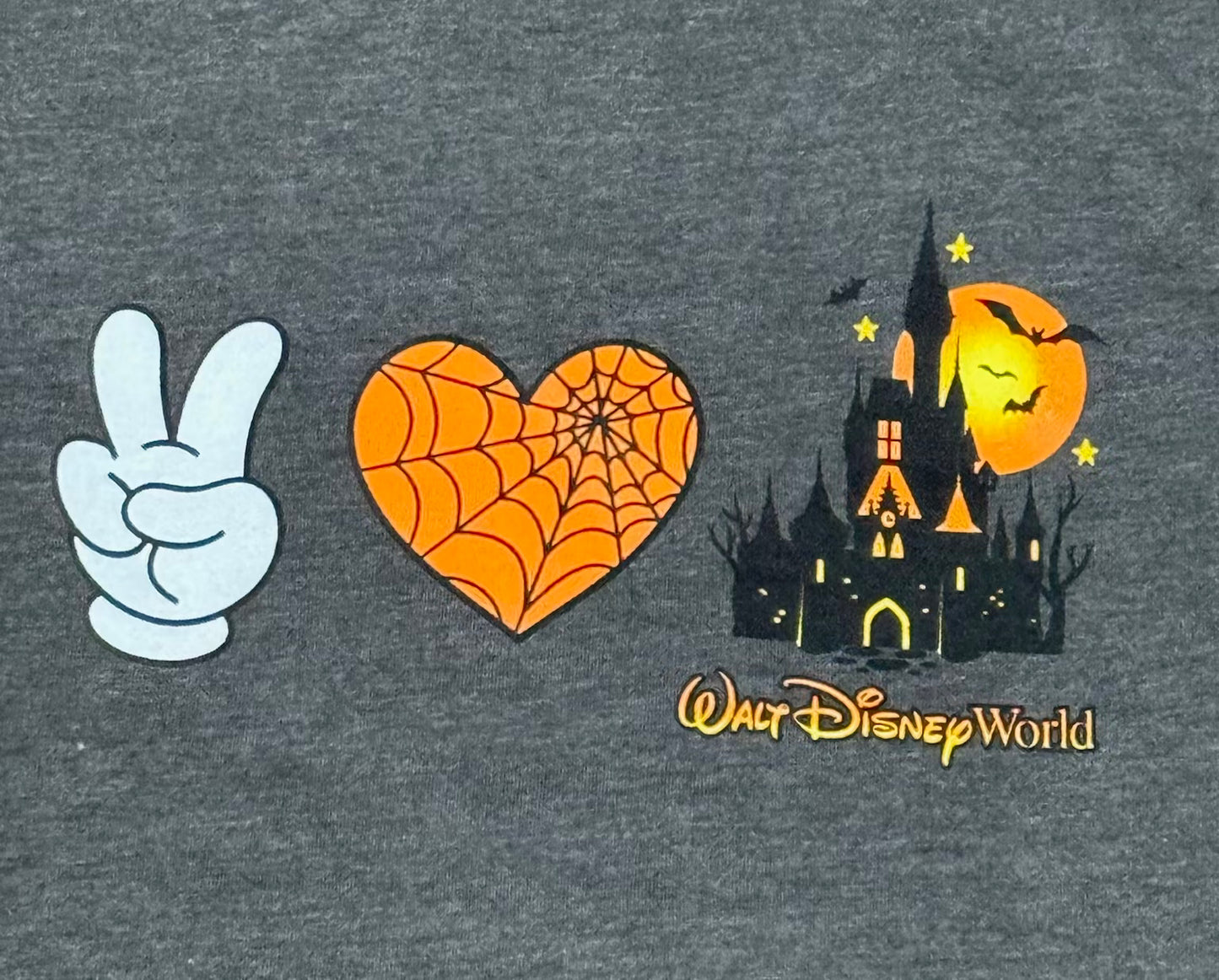 Walt Disney World Castle Halloween Shirt-Mickey Peace Sign Spiderweb Heart