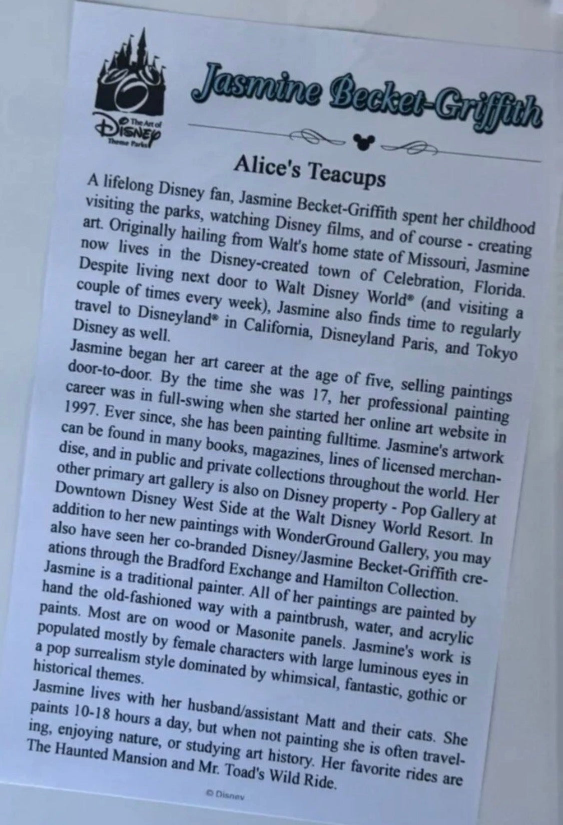 Disney Parks Alice’s Tea Cups Jasmine Beckett-Griffith Alice 14x18 Print