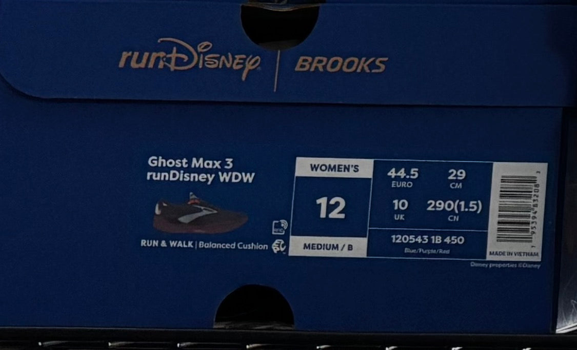 2026 runDisney WDW Brooks Ghost Max MK Castle Womens Sz 12 Lace Badges Included