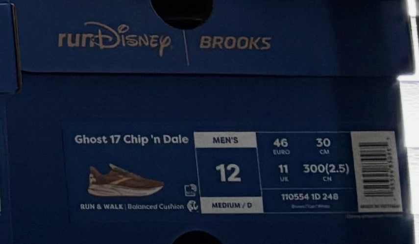 2026 RunDisney WDW Marathon Brooks Ghost 17 Chip n’ Dale Men’s Size 12