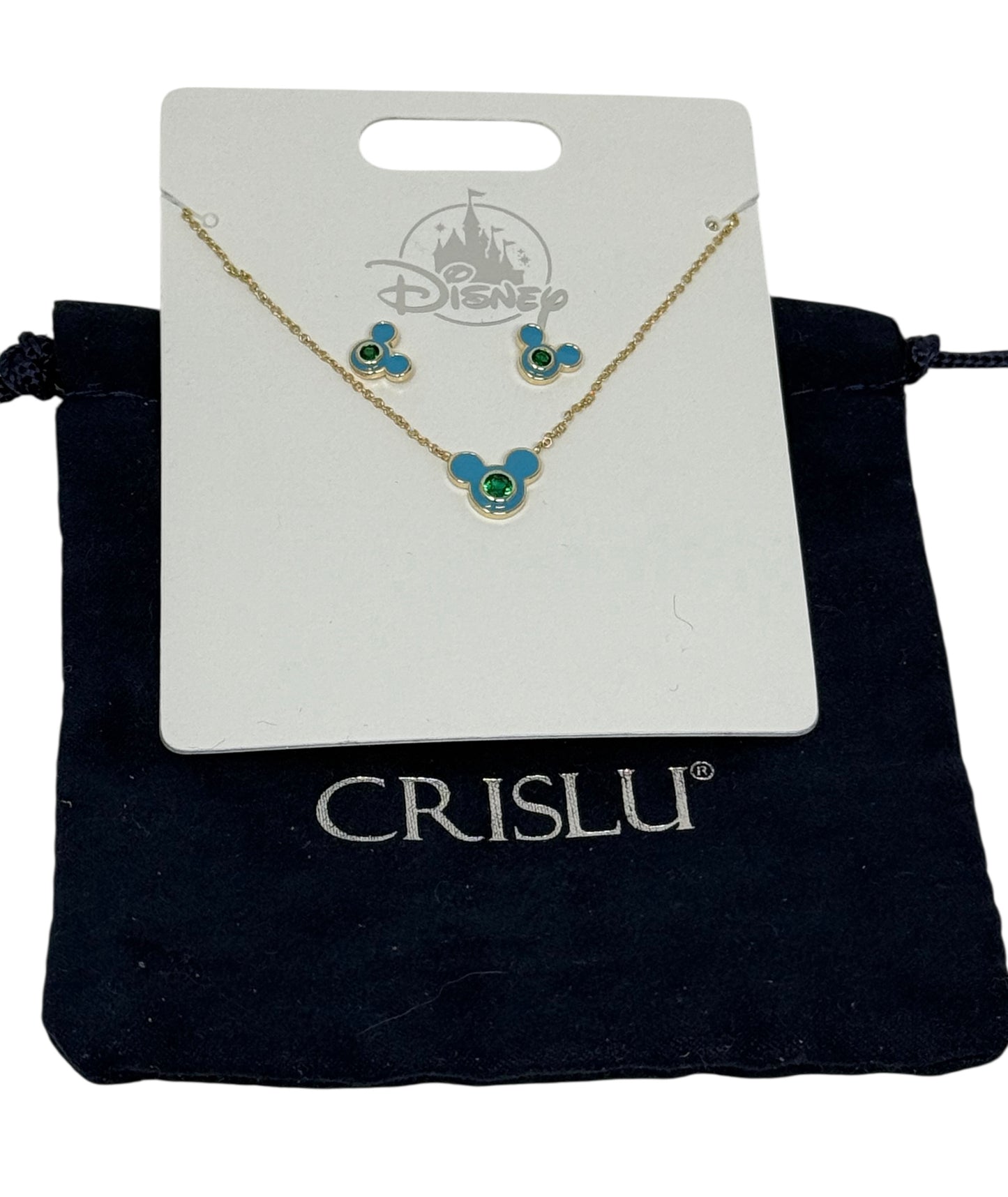 Disney Mickey Crislu Necklace and Earring Set Blue/Green