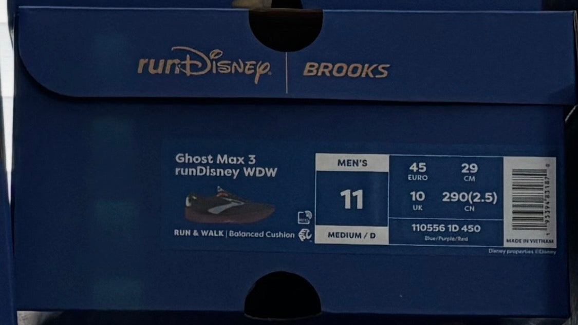 2026 runDisney WDW Brooks Ghost Max MK Castle Men’s Sz 11 Lace Badges Included