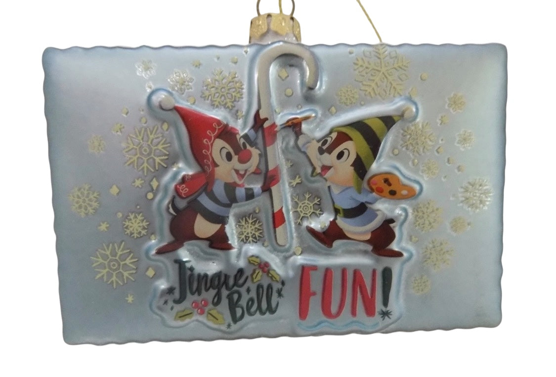 Disney Chip & Dale Postcard Glass Ornament- Jingle Bell Fun