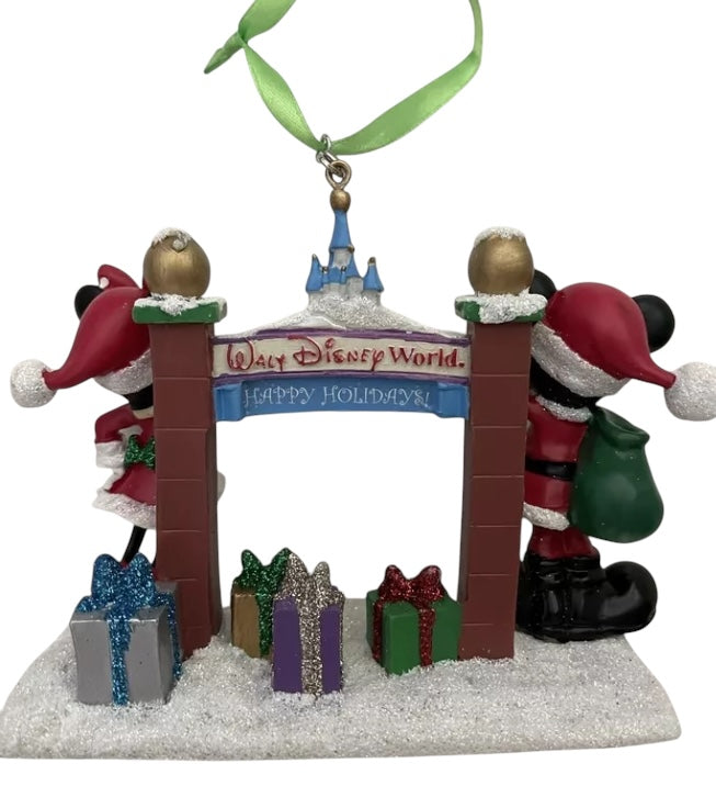 Disney World Santa Mickey Minnie Ornament Park WDW Entrance Gate Sign Christmas