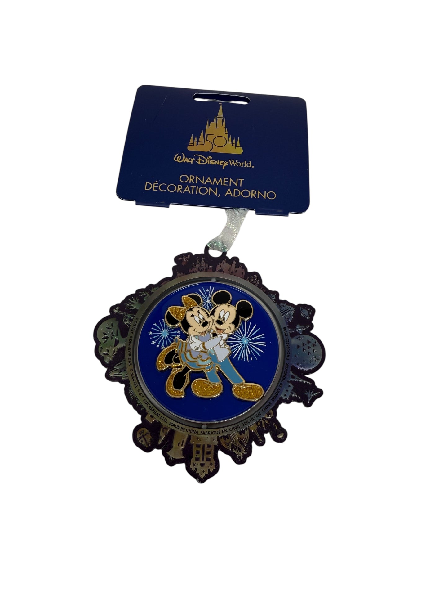 Disney World 50th Anniversary Mickey & Minnie/Castle Spinning Ornament