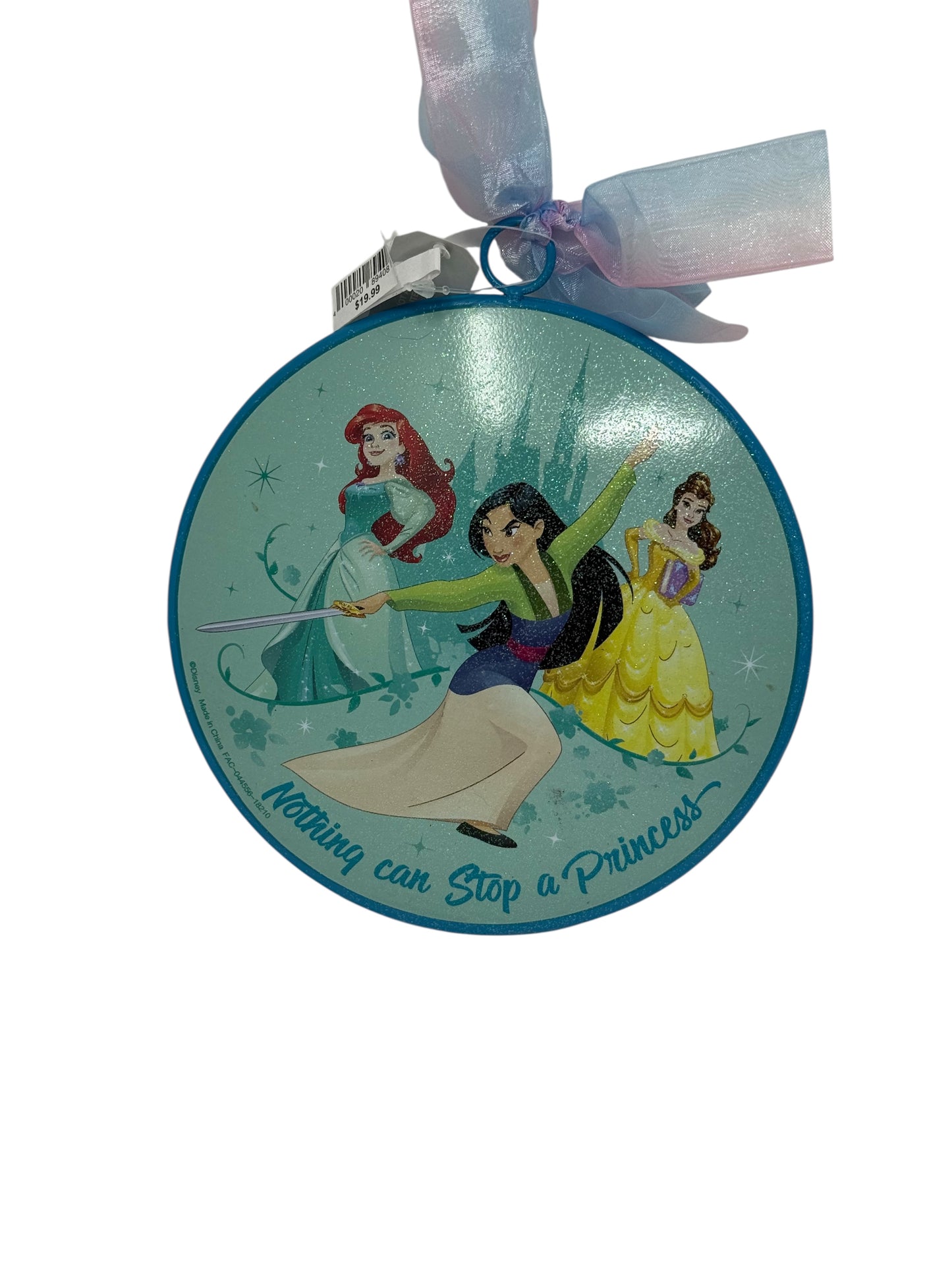 Disney Princess Glitter Disc Ornament Blue-6”