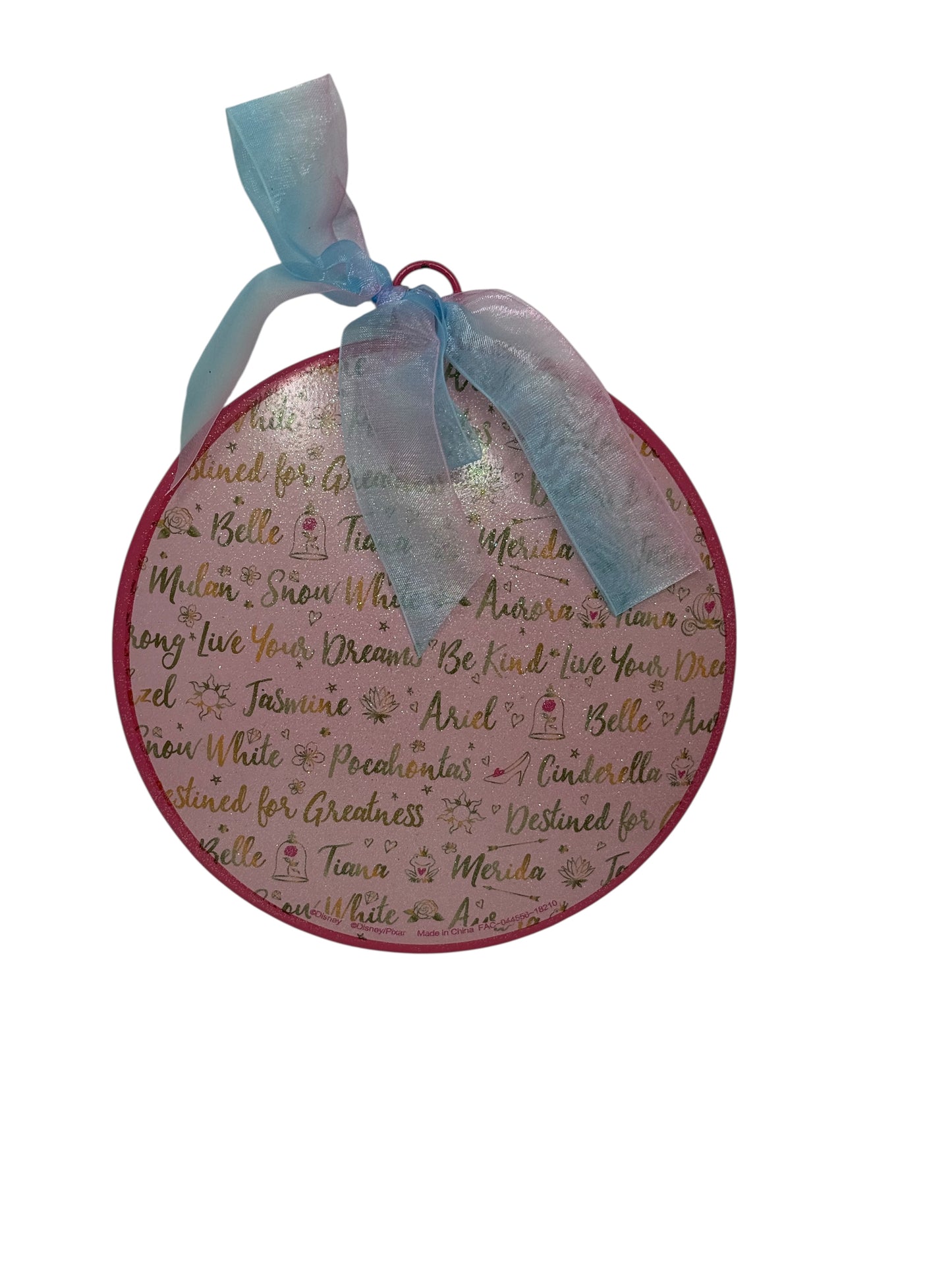 Disney Princess Glitter Disc Ornament Pink-6”