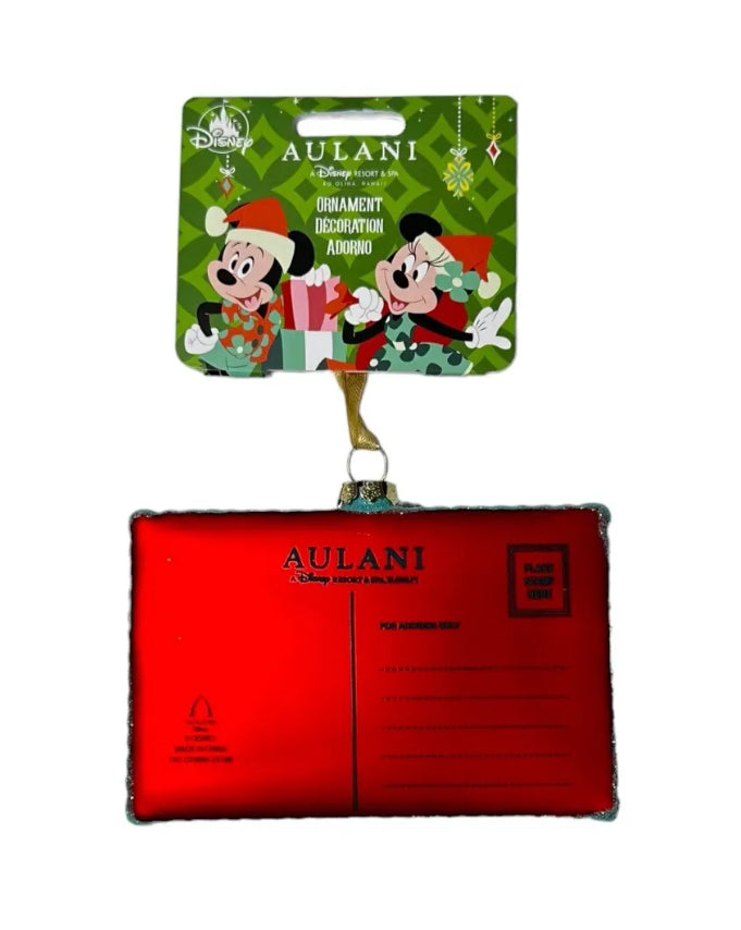 Disney Aulani Resort Postcard Mickey Minnie Glass Ornament