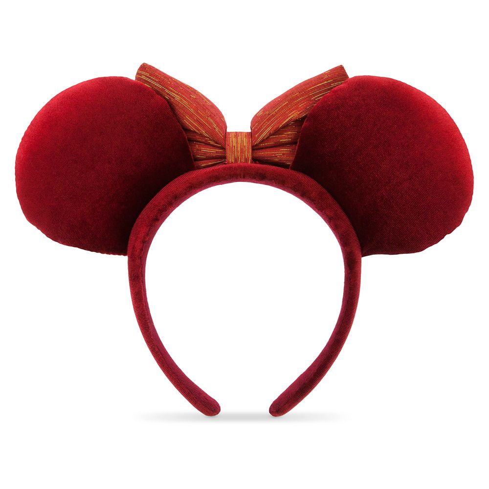 Disney Minnie Holiday Ear Headband with Bow–Cranberry Red