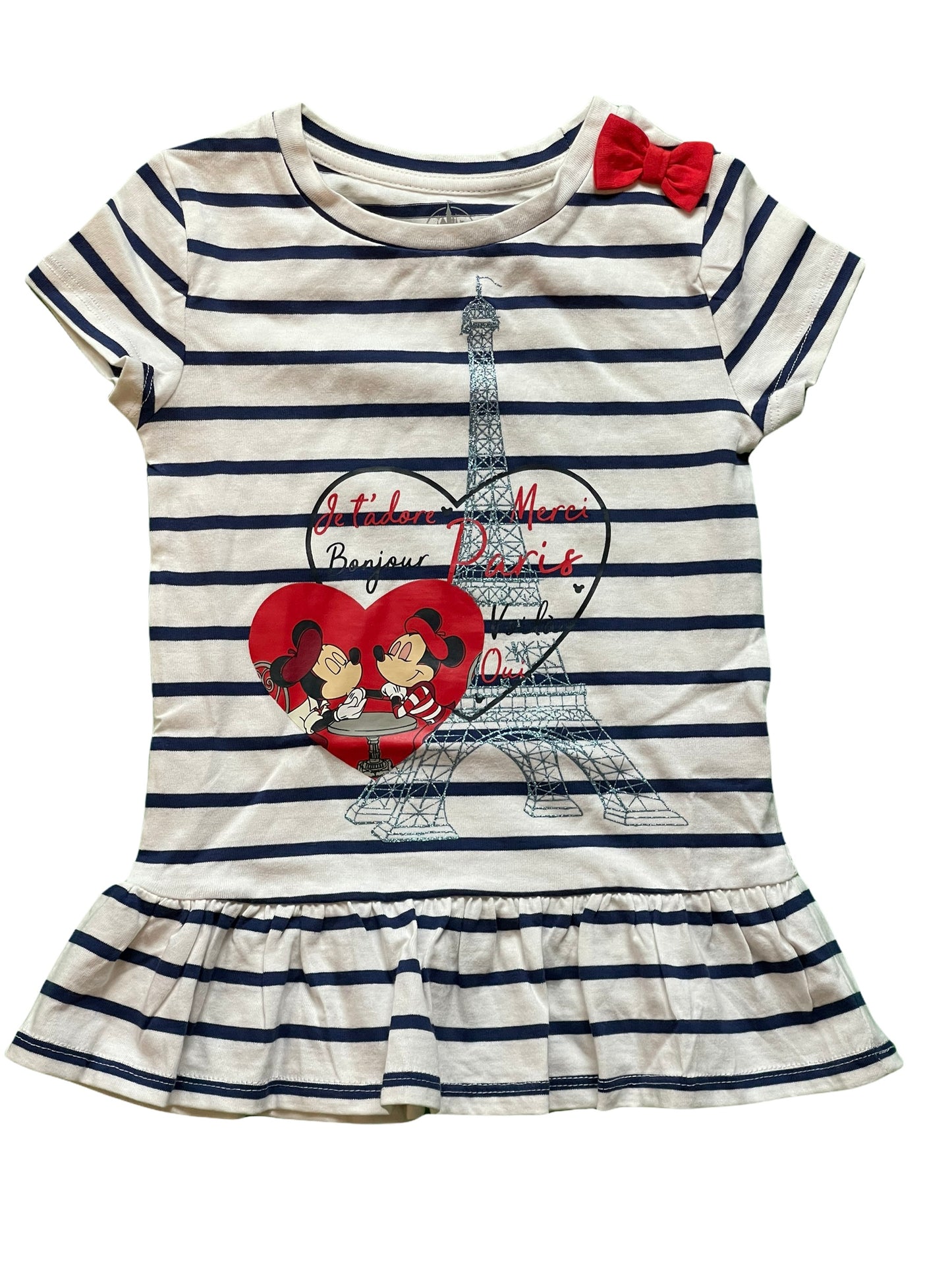 Disney Epcot France World Showcase Glitter Mickey and Minnie Kids Ruffle Shirt XS