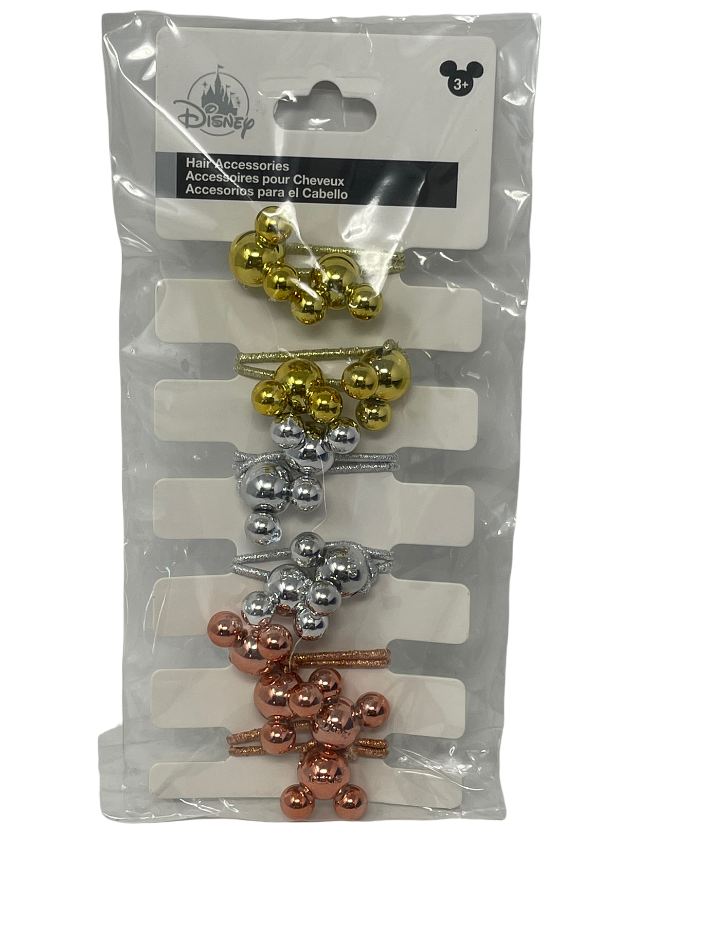 Disney Metallic Mickey Hair Ties-Rose, Gold, Silver-Set of 8