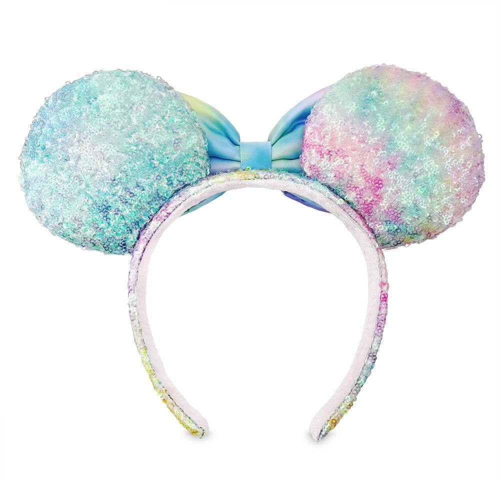 Disney Minnie Mouse Pastel Rainbow Tie Dye Cotton Candy Sequin Ear Headband - World of Treasures