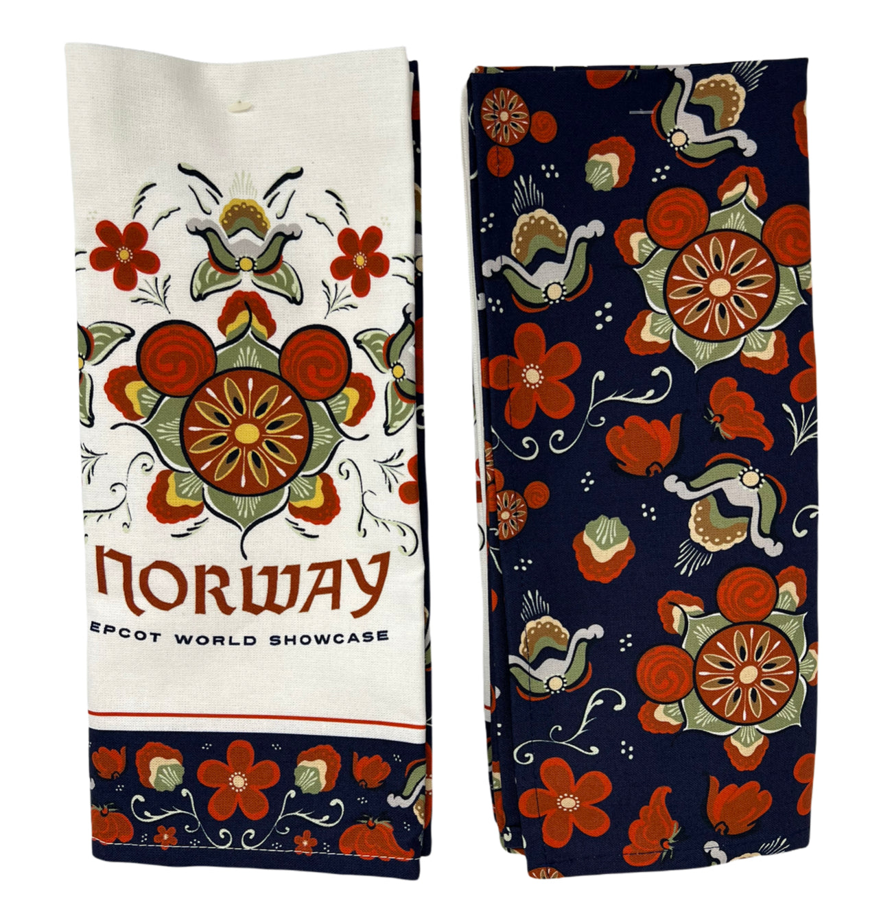 Disney Epcot Norway World Showcase Mickey Rosemaling Hand Towel Set