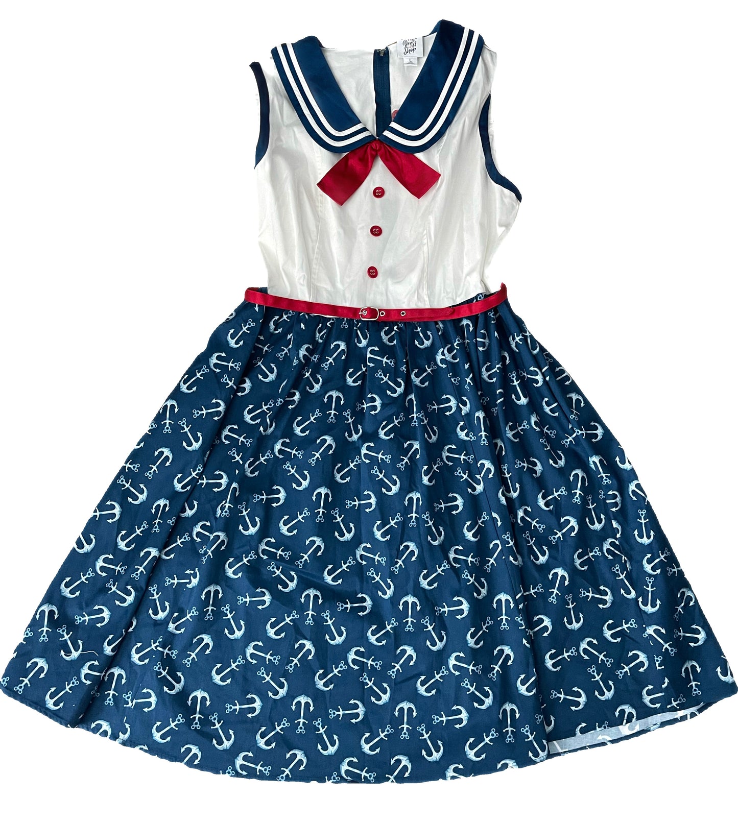 Disney Cruise Line Mickey Anchor Sailor Sleeveless Dress with Belt