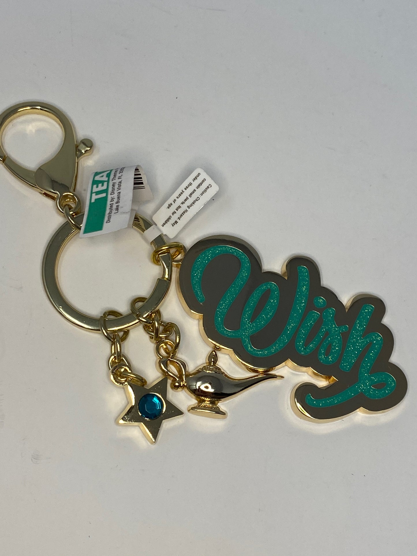 Disney Gold Genie Lamp, Teal Star and Wish Keychain Clip