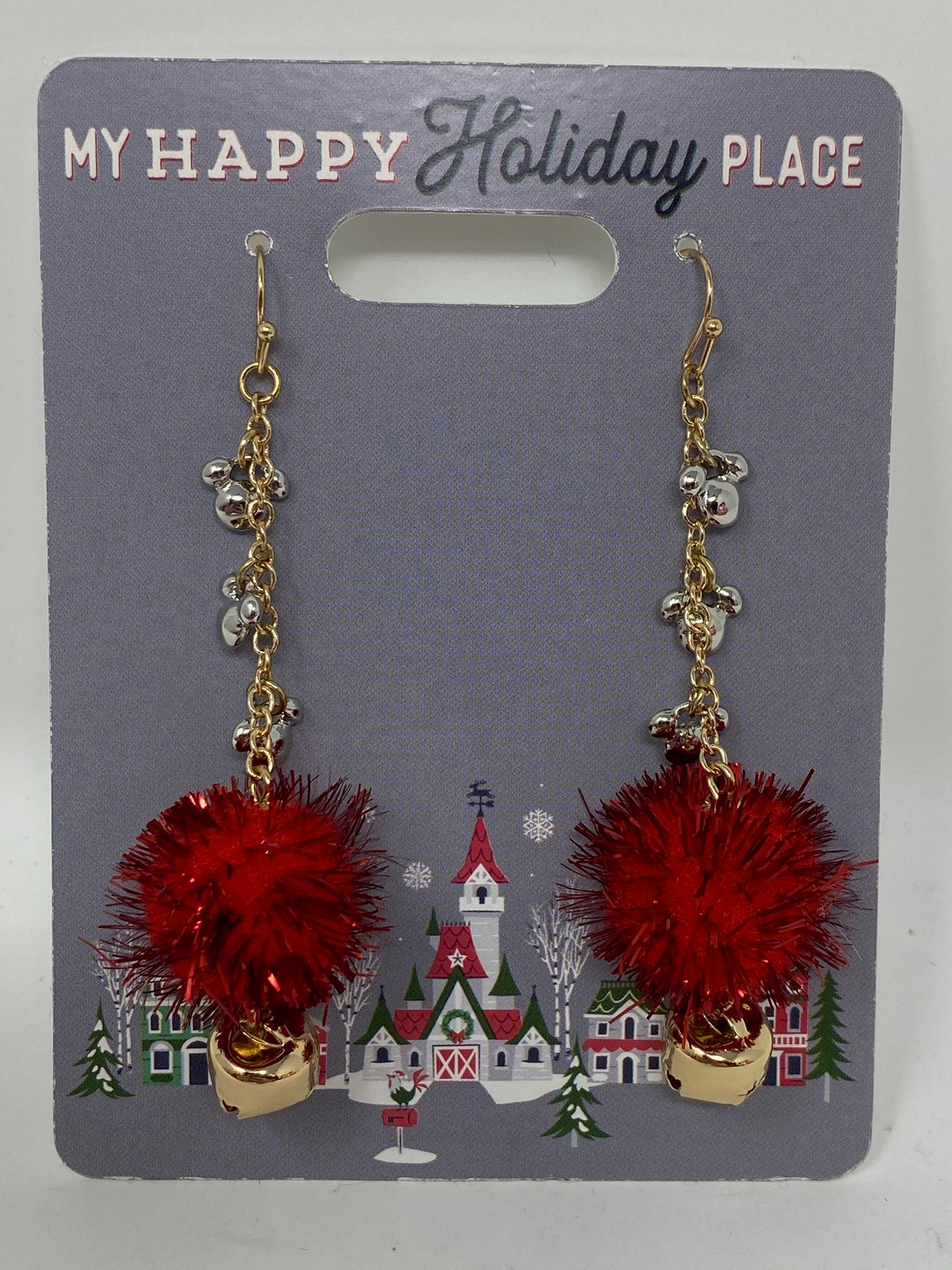 Disney Mickey Silver and Gold Jingle Bell Fuzz Ball Dangle Earrings