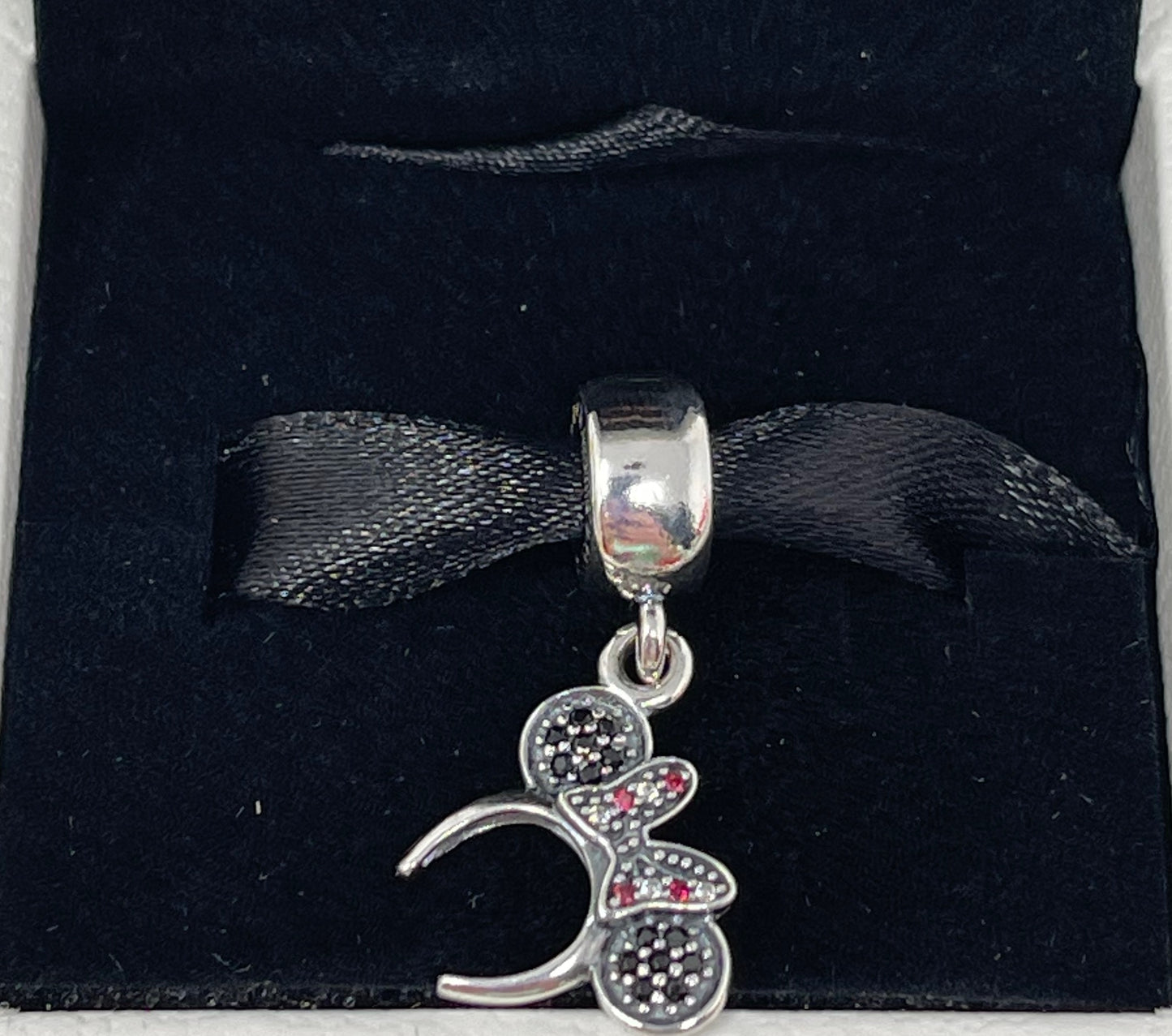 Disney Minnie Ears Headband Pandora Charm-Black & Red Rhinestone