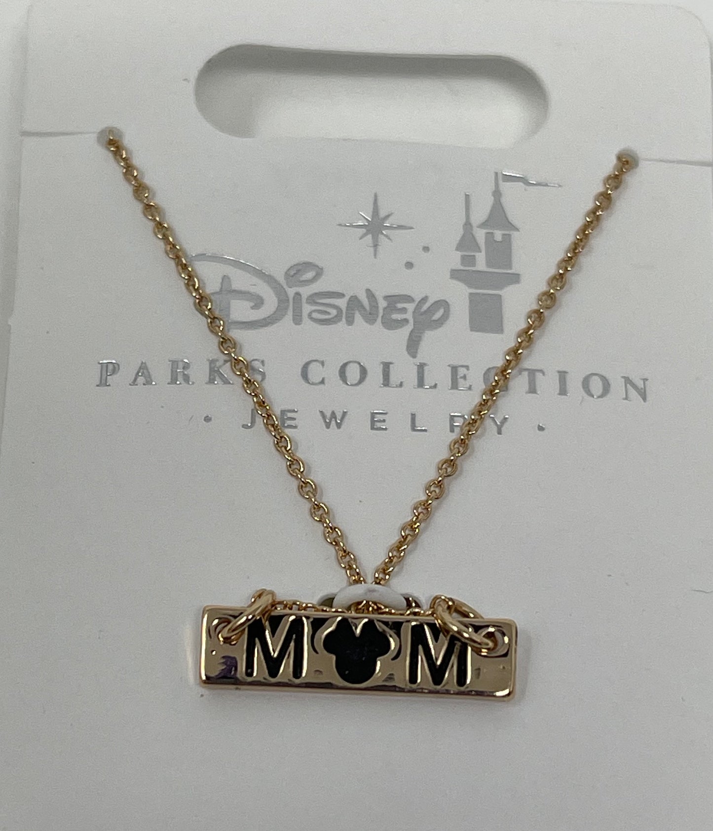 Disney Parks Jewelry Collection Minnie Mom Bar Necklace in Gold