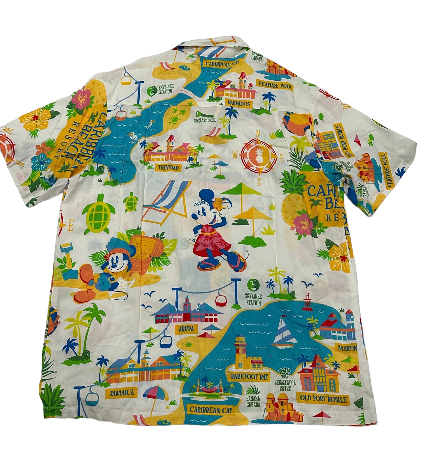 Disney Caribbean Beach Resort Skyliner Mickey Minnie Hawaiian Camp Shirt