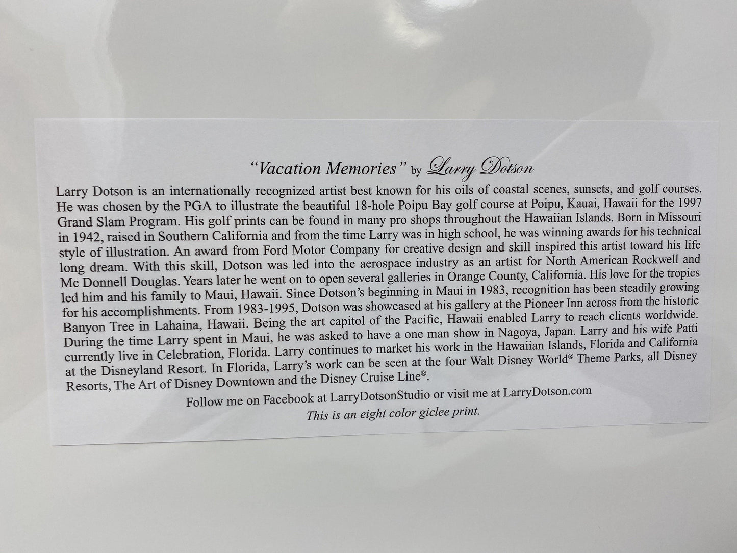 Disney CONTEMPORARY RESORT Larry Dotson Print 8x10" Matted Print - World of Treasures