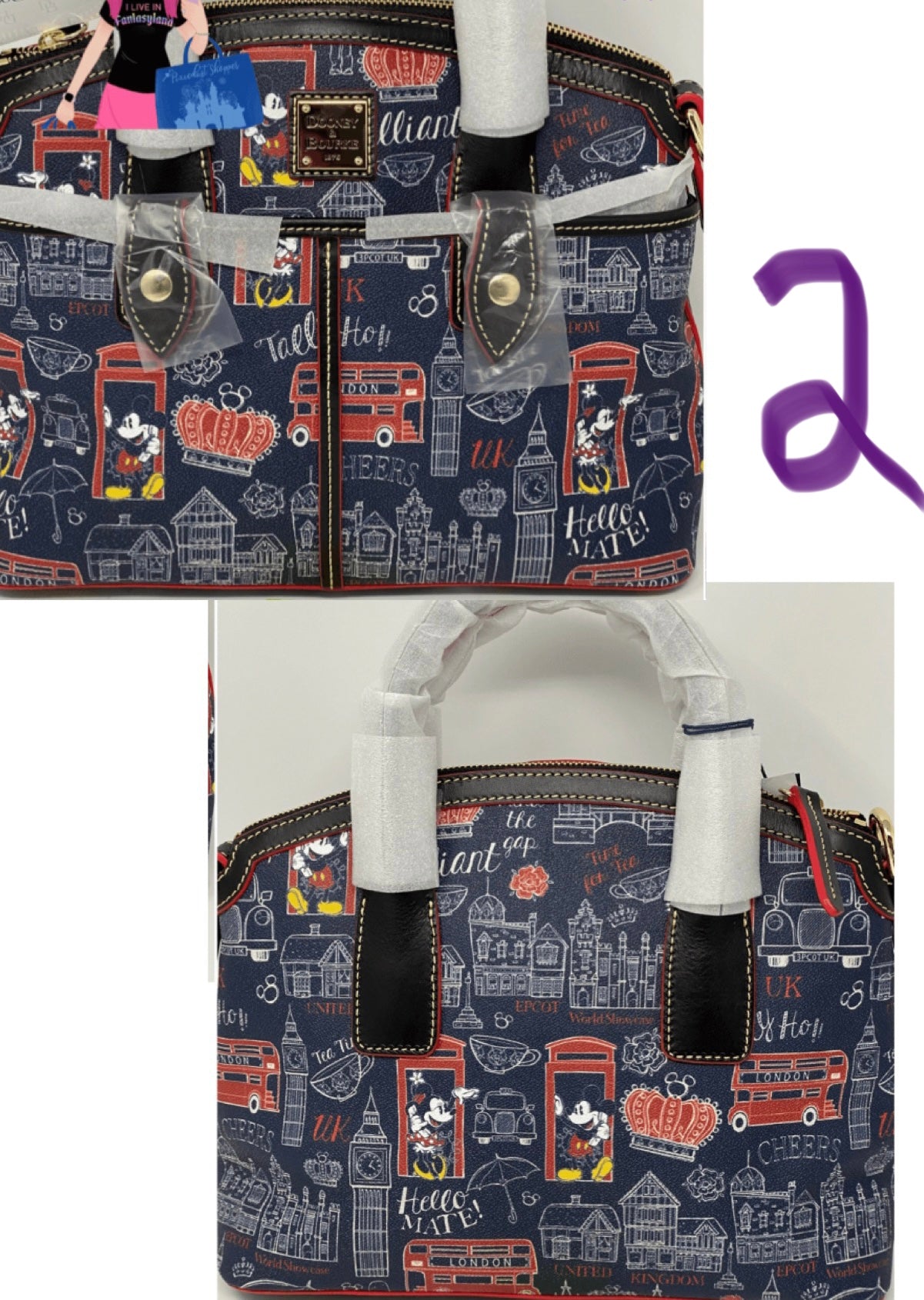 Disney Dooney & Bourke Mickey and Minnie Mouse Hello Mate UK Satchel Purse