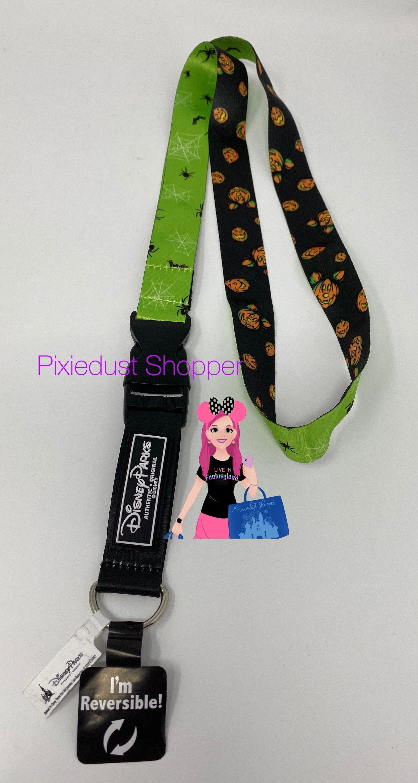 Disney Mickey Pumpkin Spider Halloween Reversible Pin Lanyard - World of Treasures