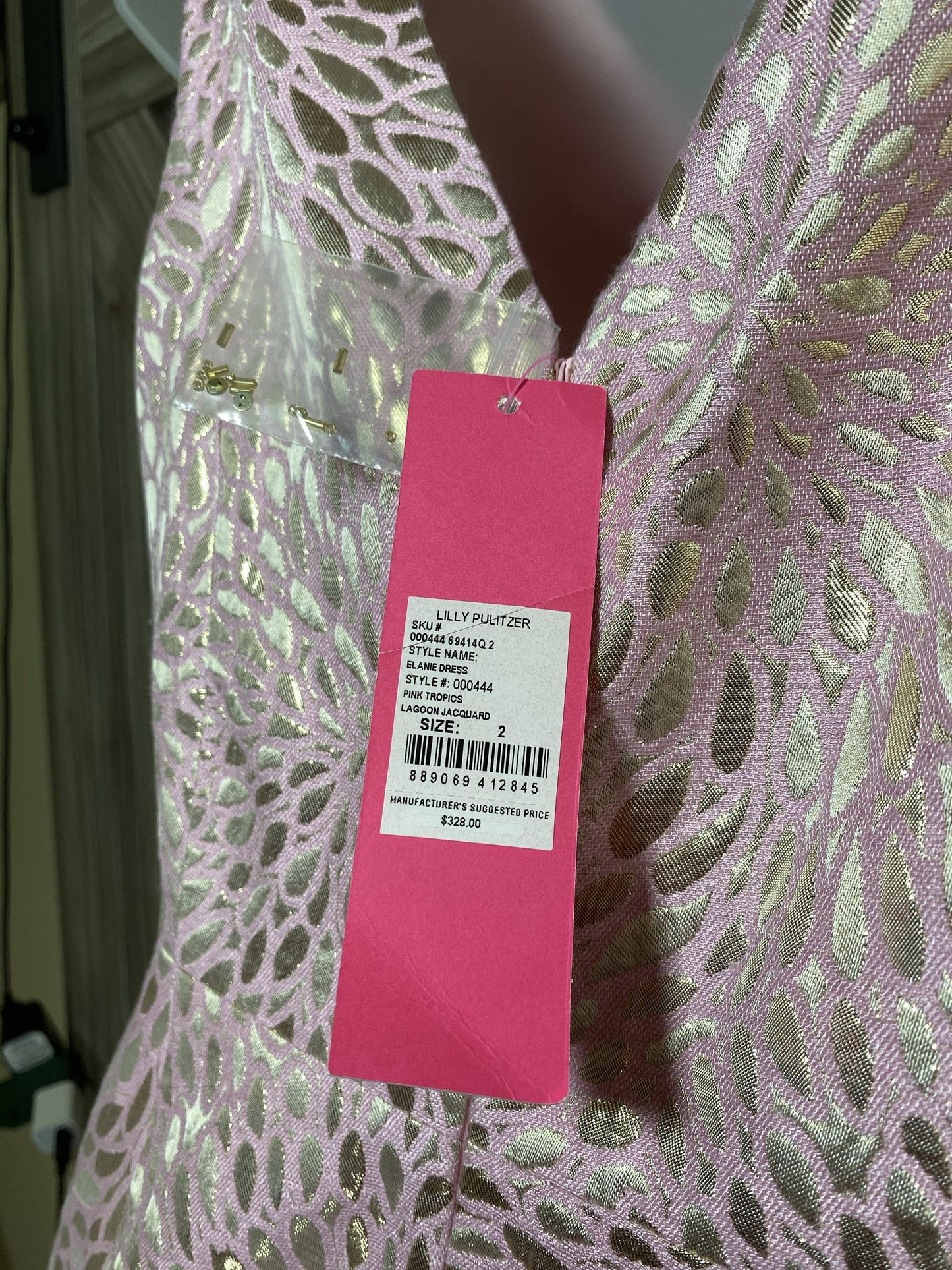 Lilly Pulitzer Elanie Fit and Flare Pink Tropics Lagoon Jacquard Size 2 - World of Treasures