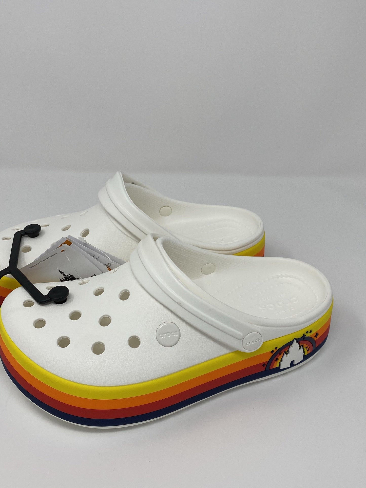 Disney White Retro Stripe with Castle Platform Crocs - World of Treasures