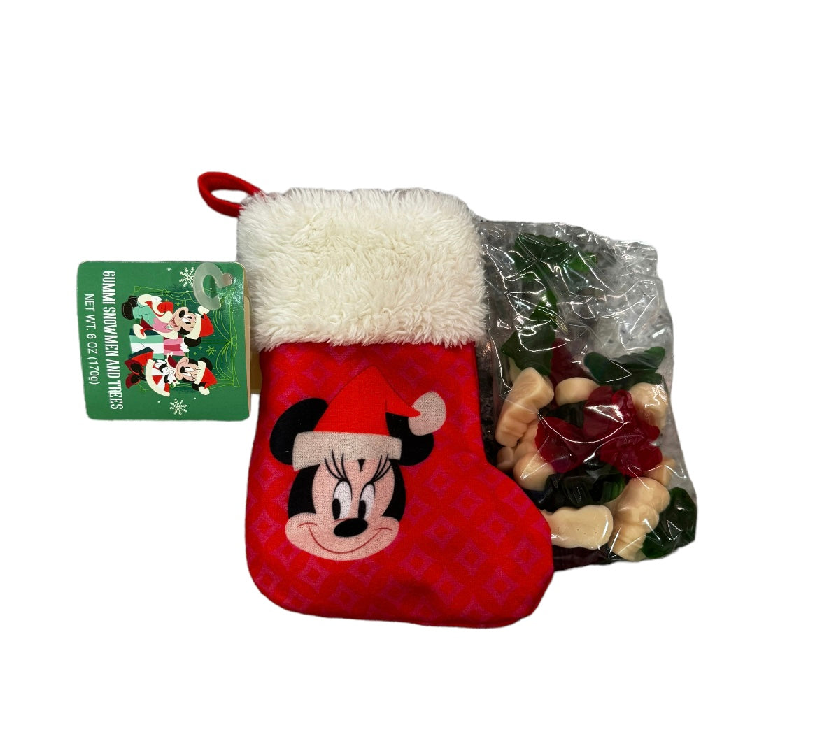 Disney Parks Minnie Stanta Mini Stocking with Gummi Trees and Snowman