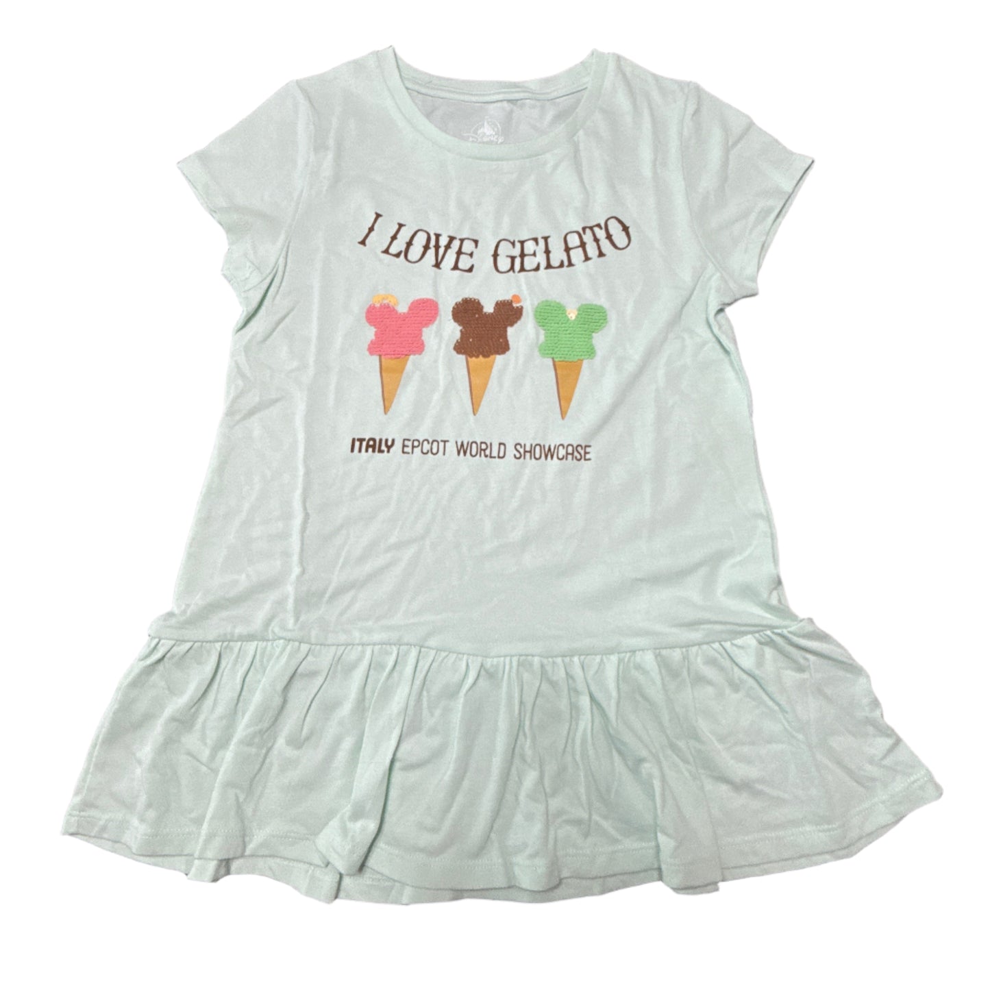 Disney Epcot Italy Sequin Mickey Cone Kids Shirt - I Love Gelato - XL