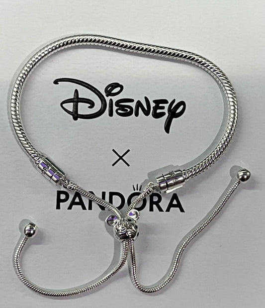 Disney Silver Mickey with Castle Bolo Pandora Snake Bracelet