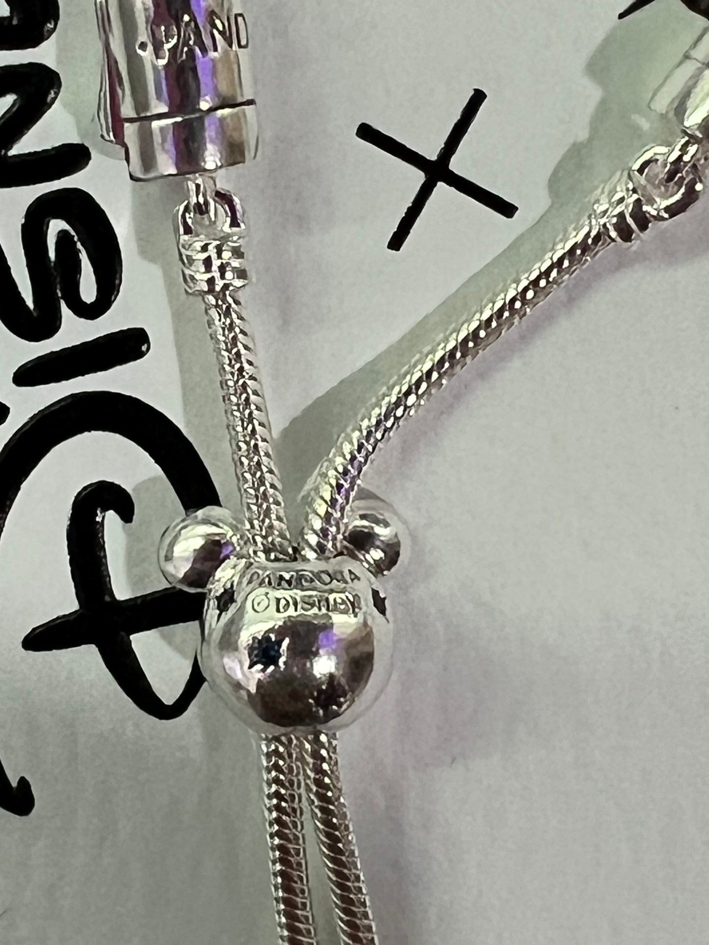 Disney Silver Mickey with Castle Bolo Pandora Snake Bracelet