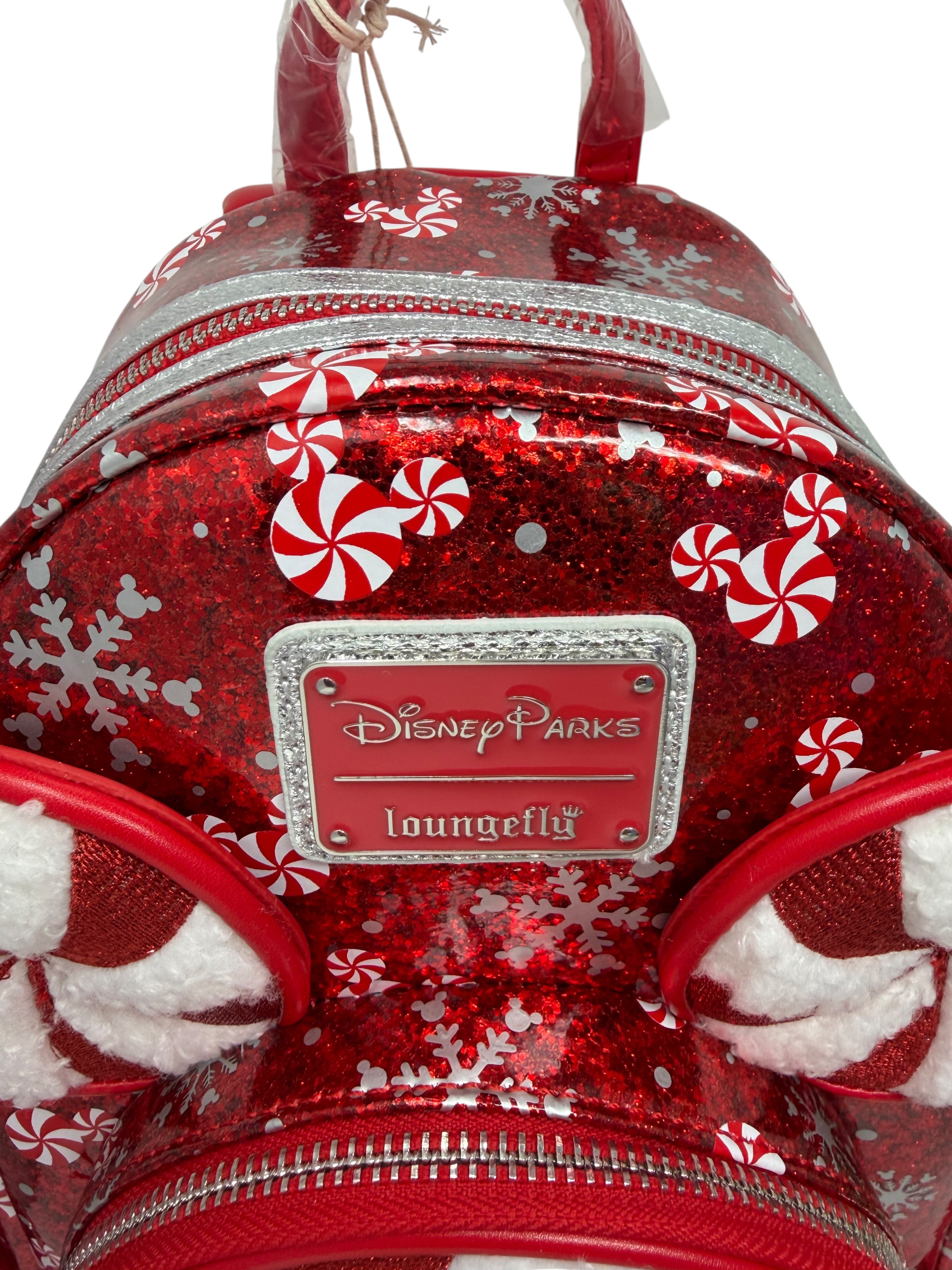 Disney Parks Mickey Peppermint Glitter Loungefly Backpack Holiday