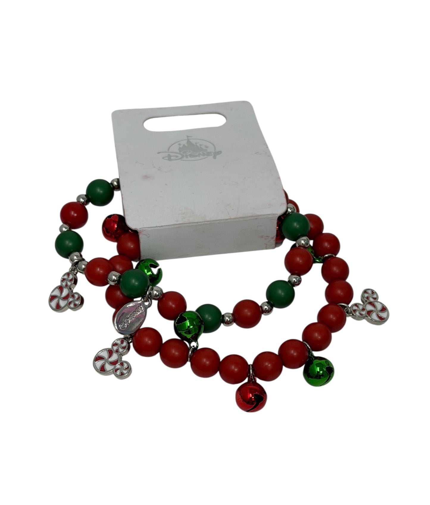 Disney Parks Mickey Peppermint Jingle Bells Bracelet Set Christmas Holiday