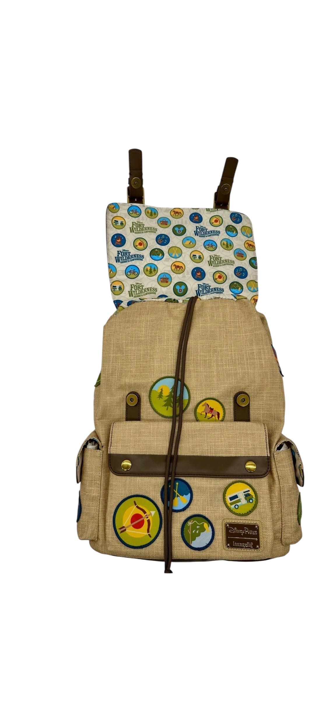 Disney Fort Wilderness Resort Patches Loungefly Backpack-Tan